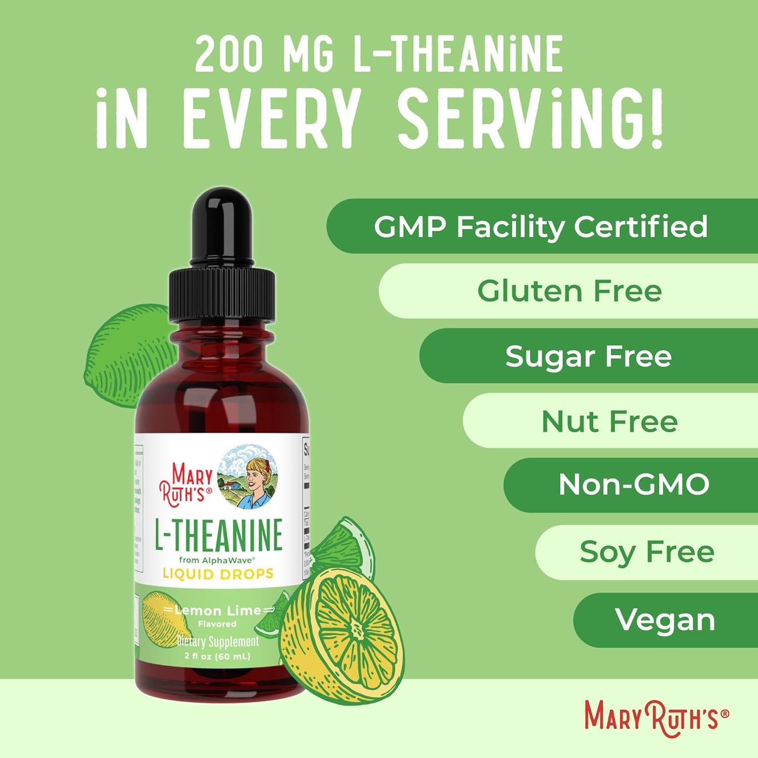 Gotas L-Teanina 200mg MaryRuth's | Suplemento Vegano 30ml