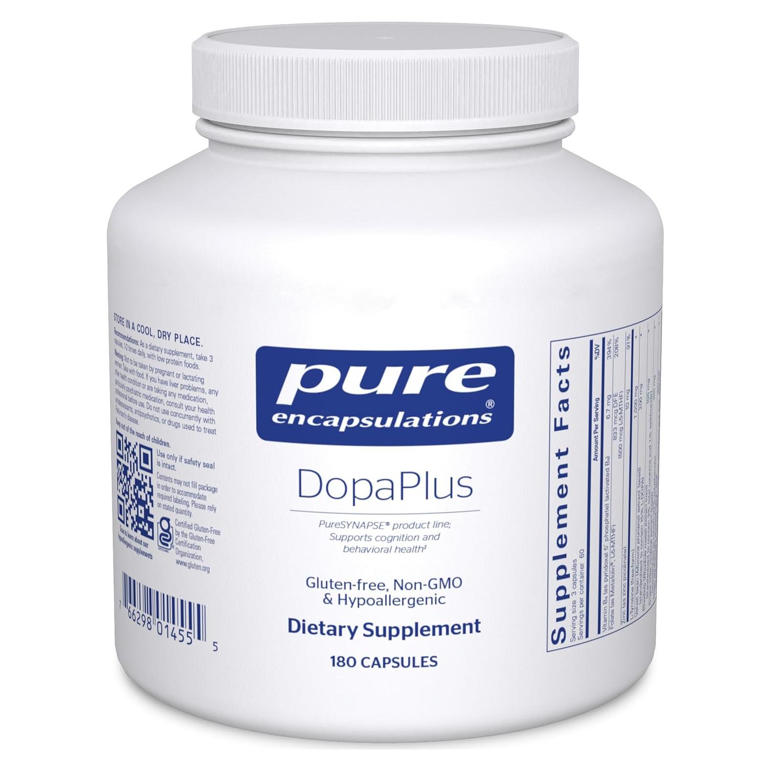 DopaPlus Pure Encapsulations - Suplemento Cerebral Vegano 180 Cápsulas