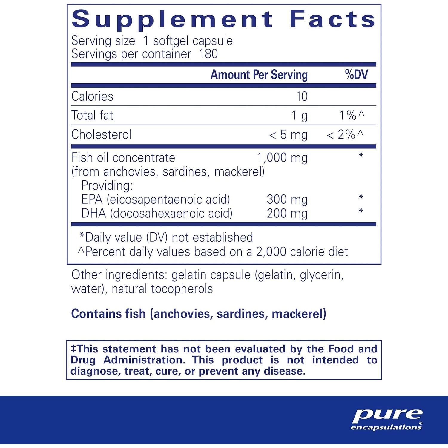 Suplemento Omega 3 Pure Encapsulations EPA DHA 180 Cápsulas