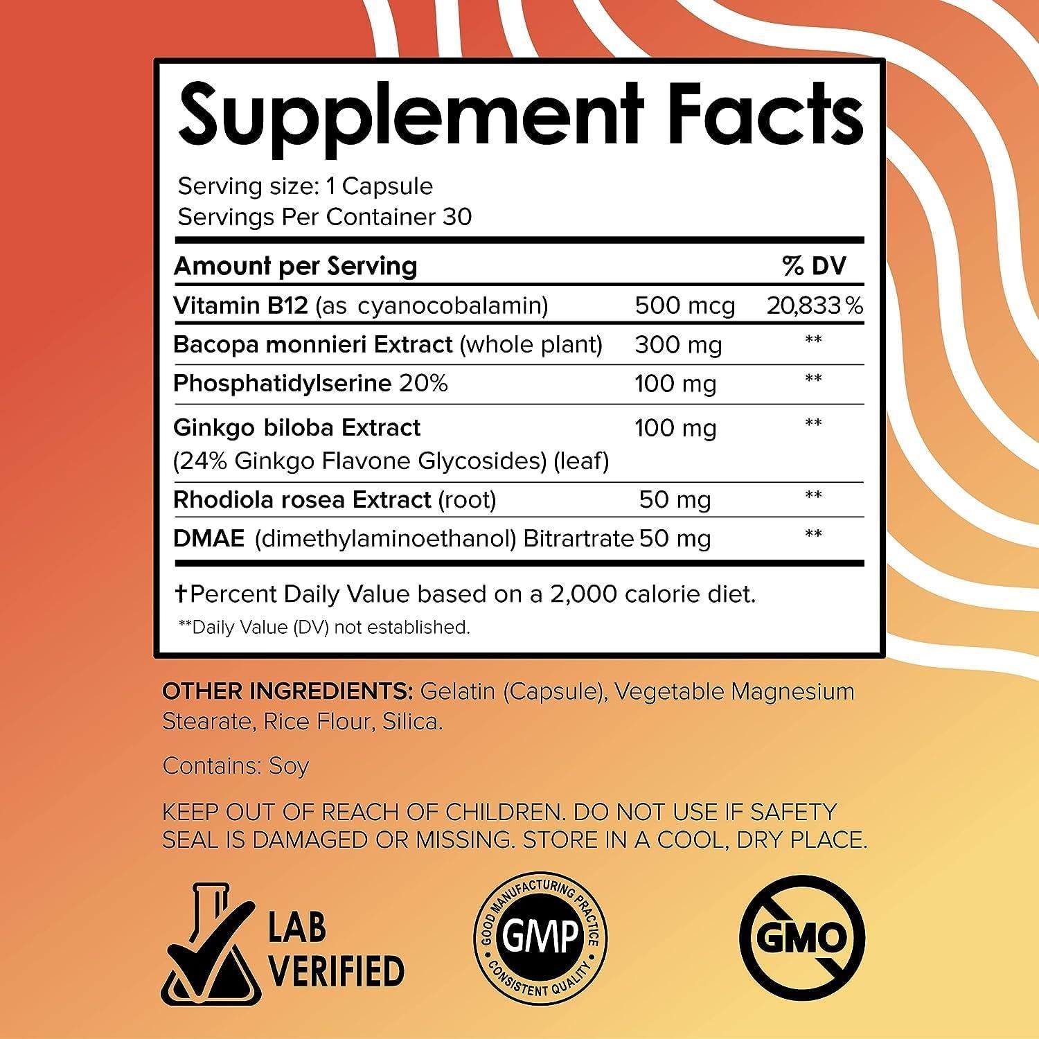 Suplemento Potenciador Cerebral Vital Vitamins 30 Cápsulas