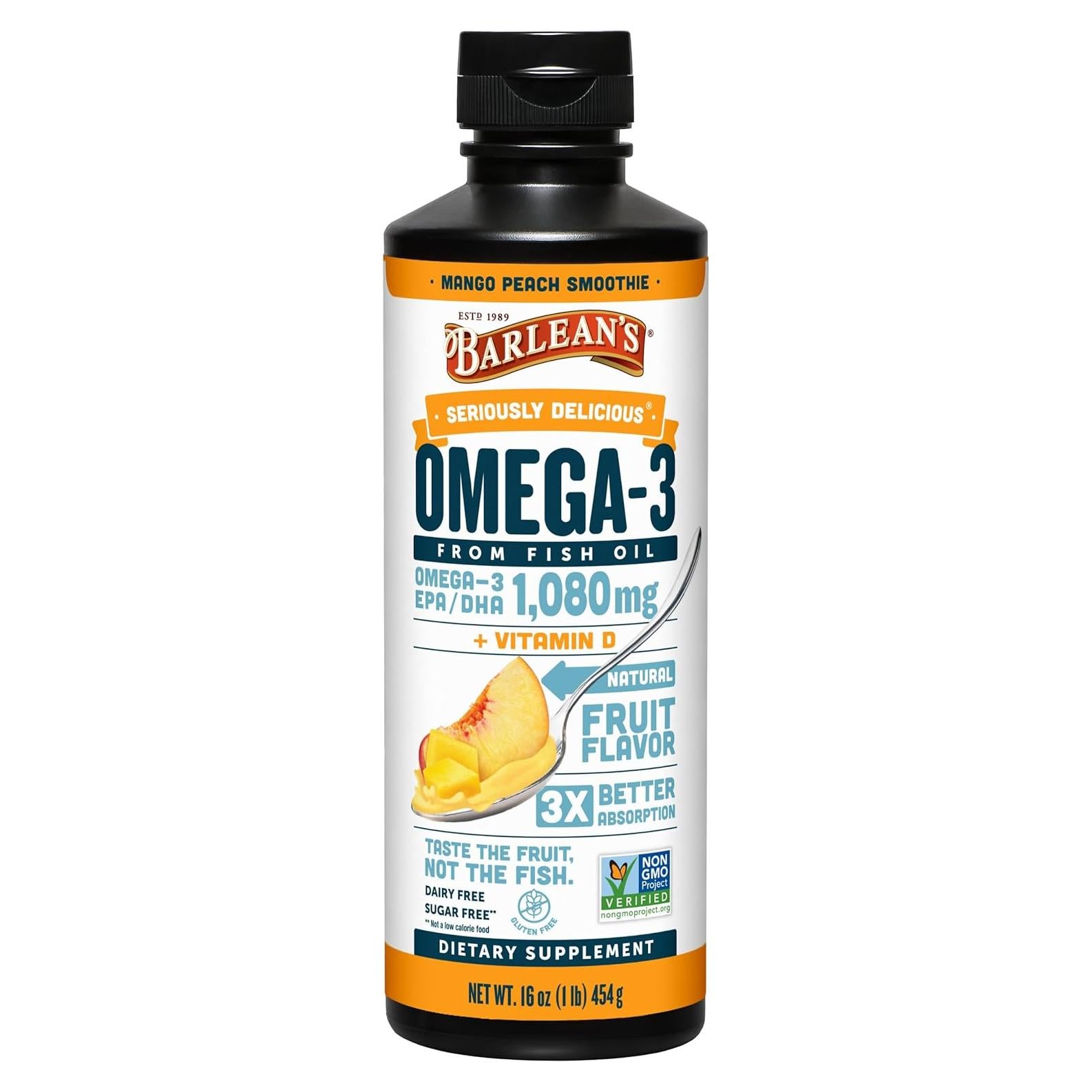 Suplemento Líquido Omega 3 Barlean's Mango Durazno 473ml