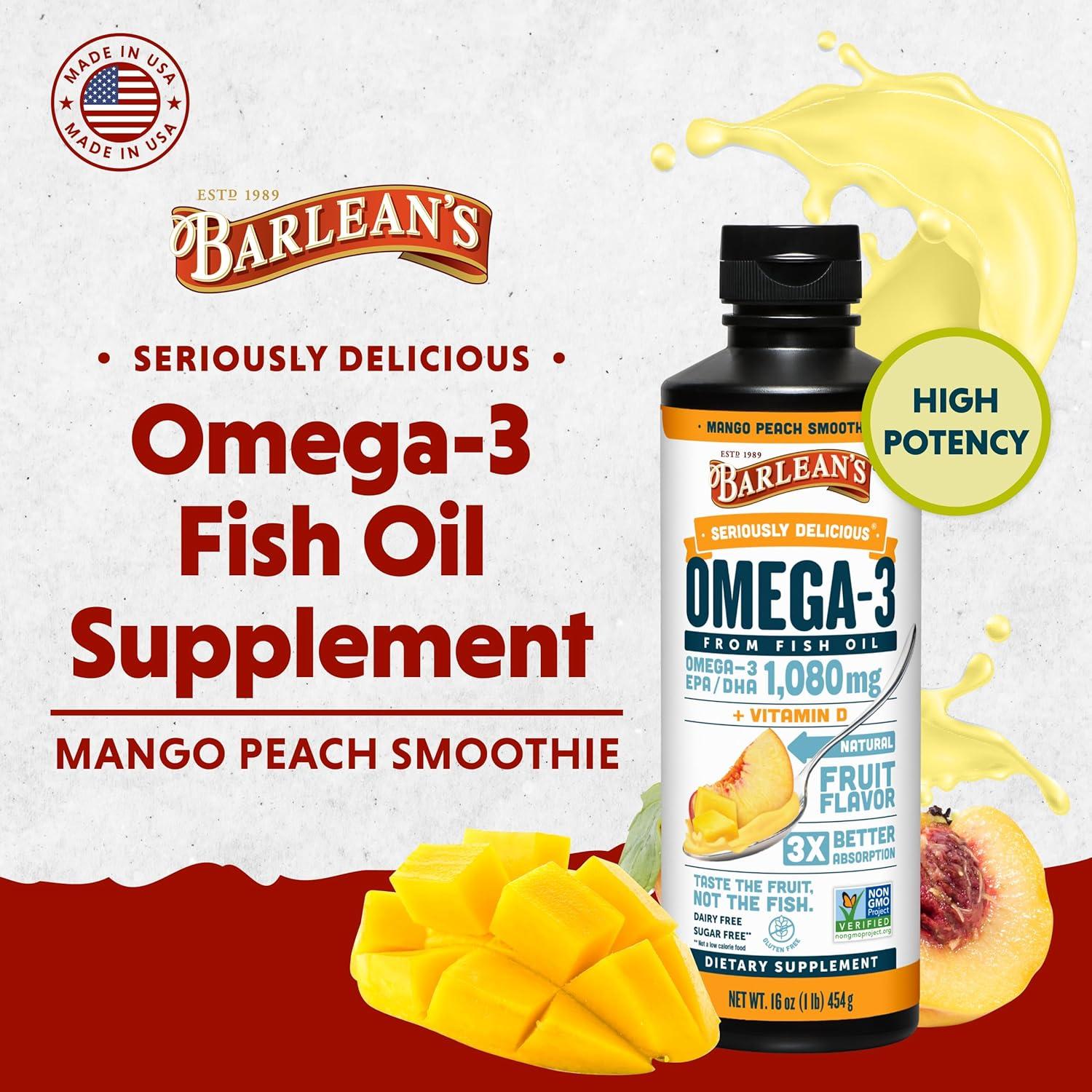 Suplemento Líquido Omega 3 Barlean's Mango Durazno 473ml