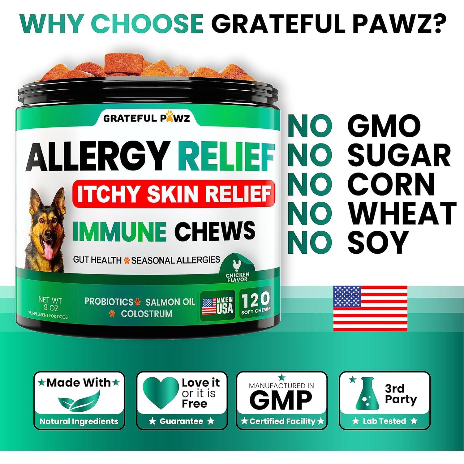 Masticables para Perros Grateful Pawz - Alivio Alergias y Picazón