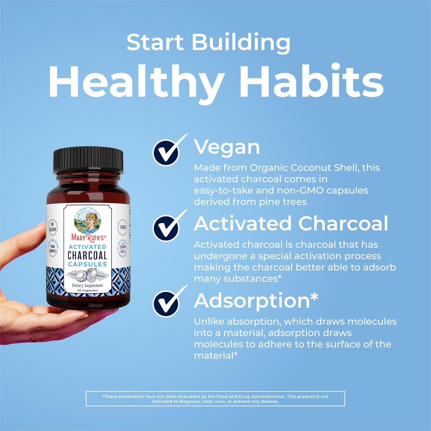 Cápsulas de Carbón Activado MaryRuth Organics 40 Unidades