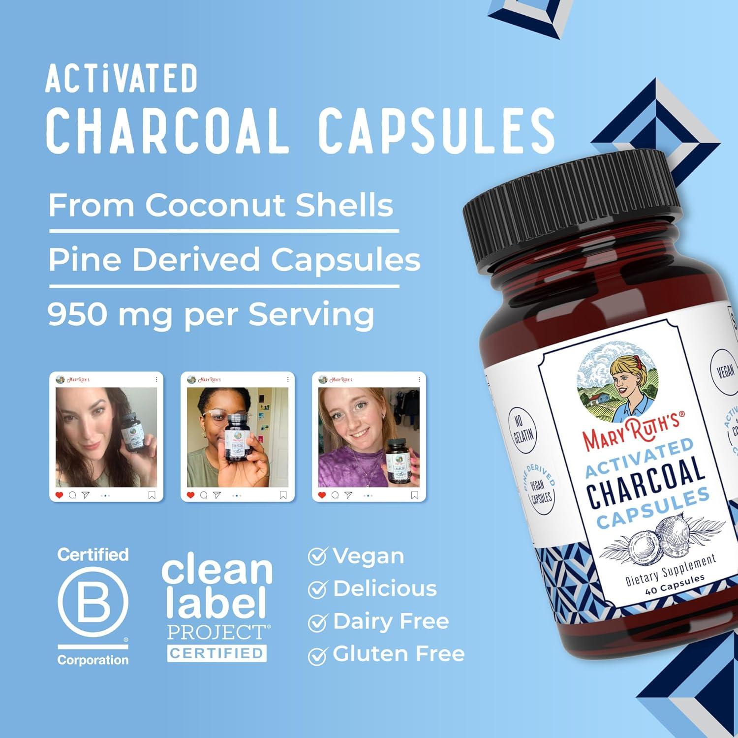 Cápsulas de Carbón Activado MaryRuth Organics 40 Unidades