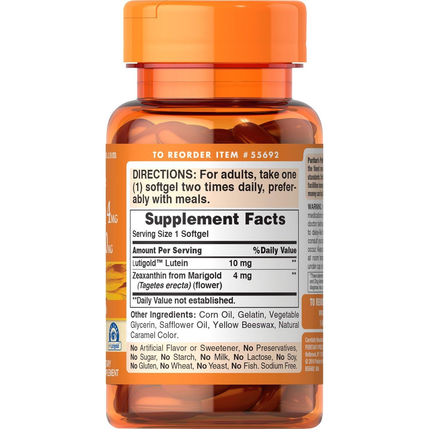 Suplemento Ocular Puritan's Pride Zeaxantina 4mg Luteína 10mg 60 Cápsulas