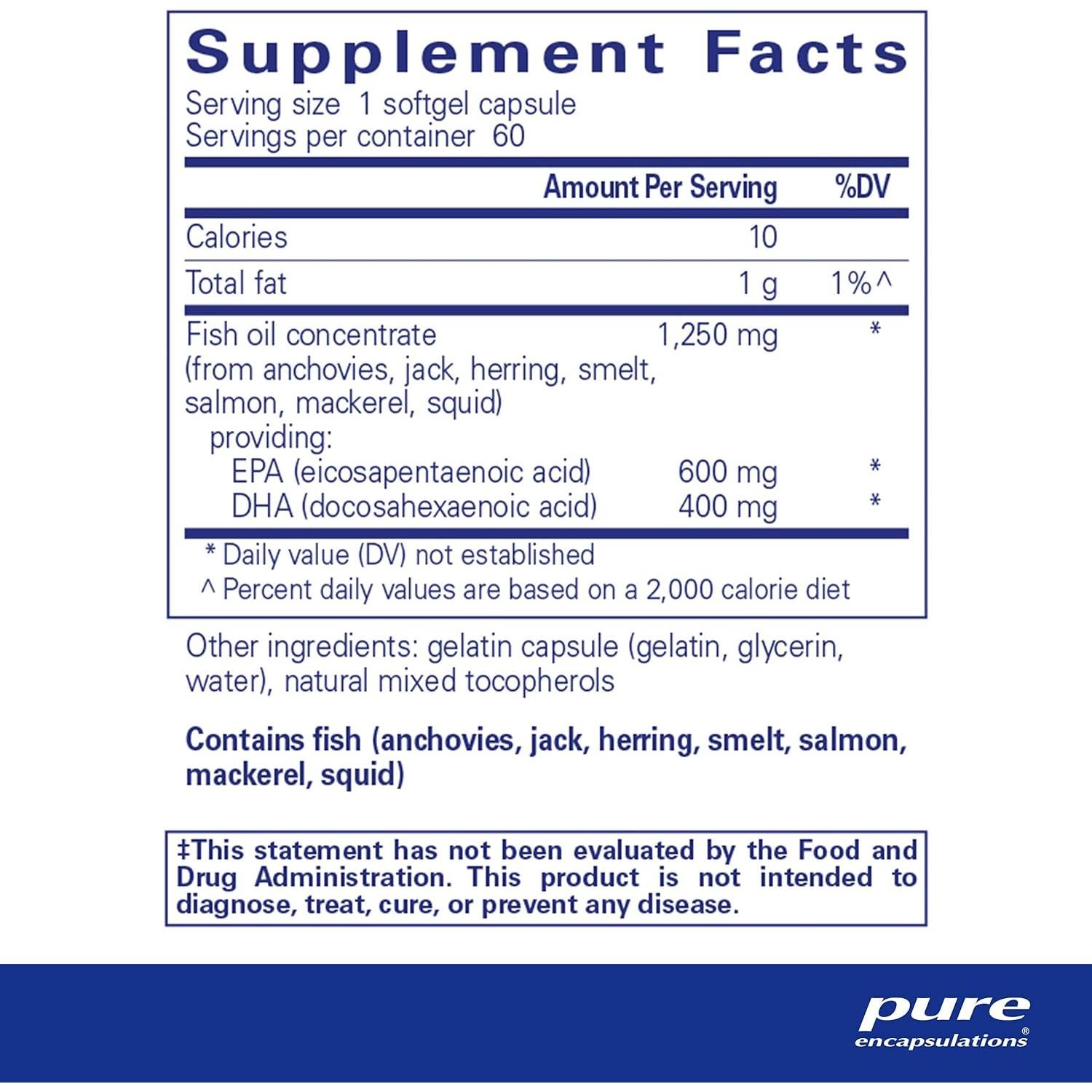 Suplemento Omega-3 Pure Encapsulations O.N.E. 60 Cápsulas