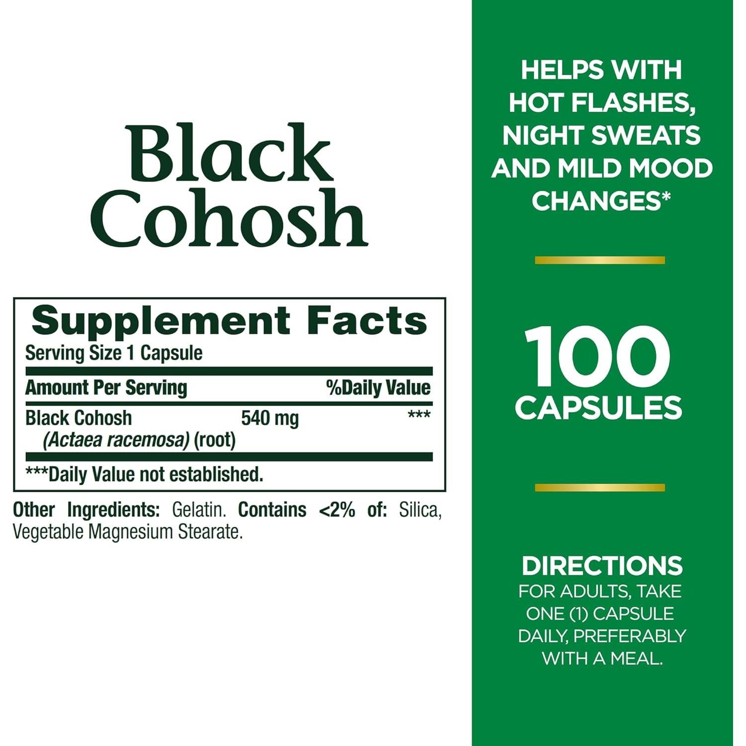 Suplemento Cohosh Negro Nature's Bounty 540 mg 100 Cápsulas