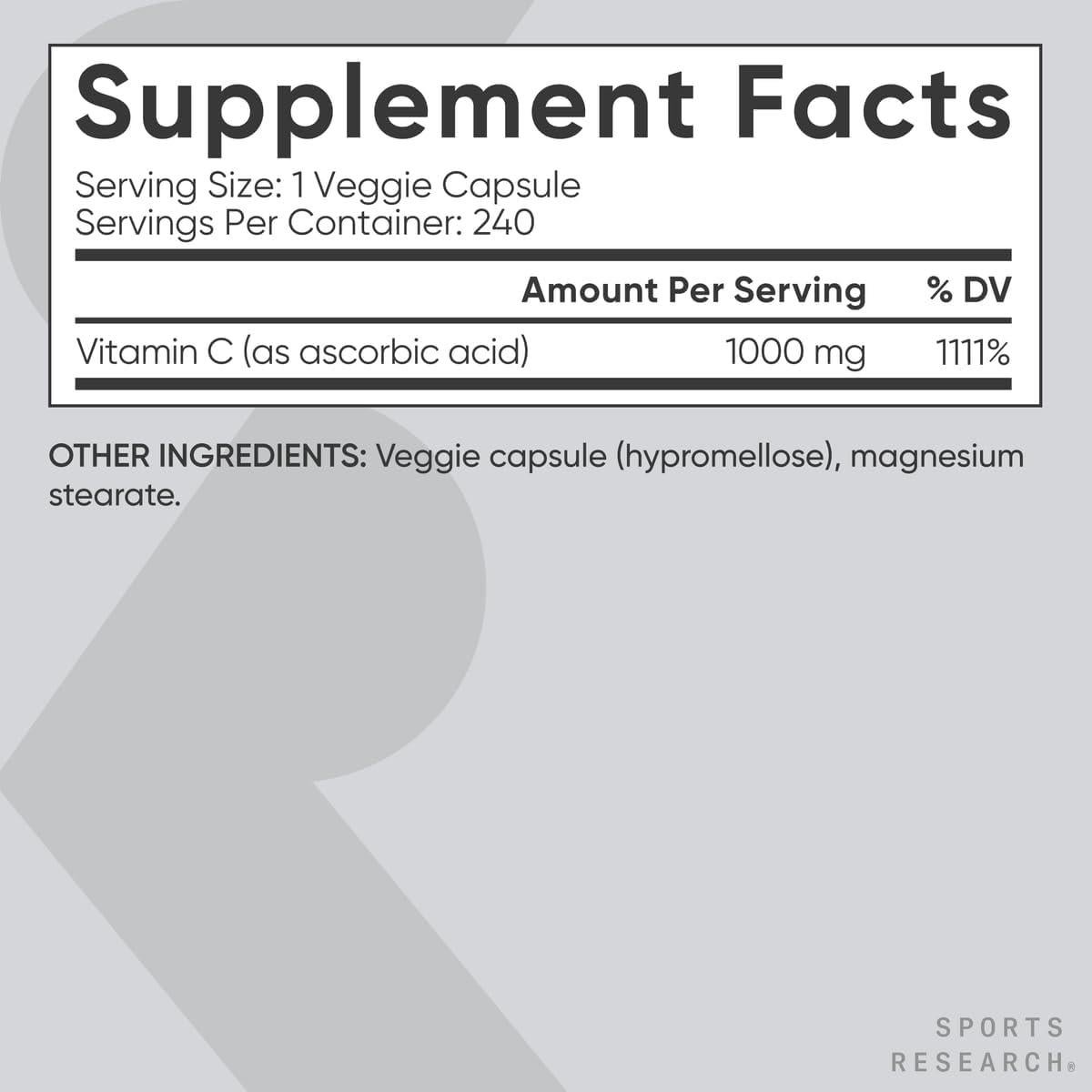 Vitamina C 1000mg Investigación Deportiva - Antioxidante Vegano