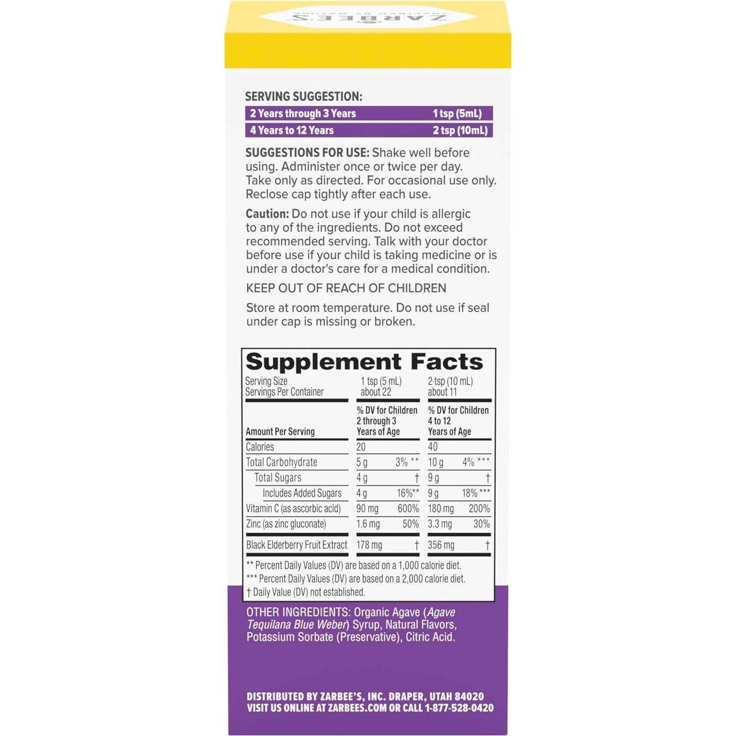 Jarabe de Saúco Zarbee para Niños 118 ml - Apoyo Inmunológico