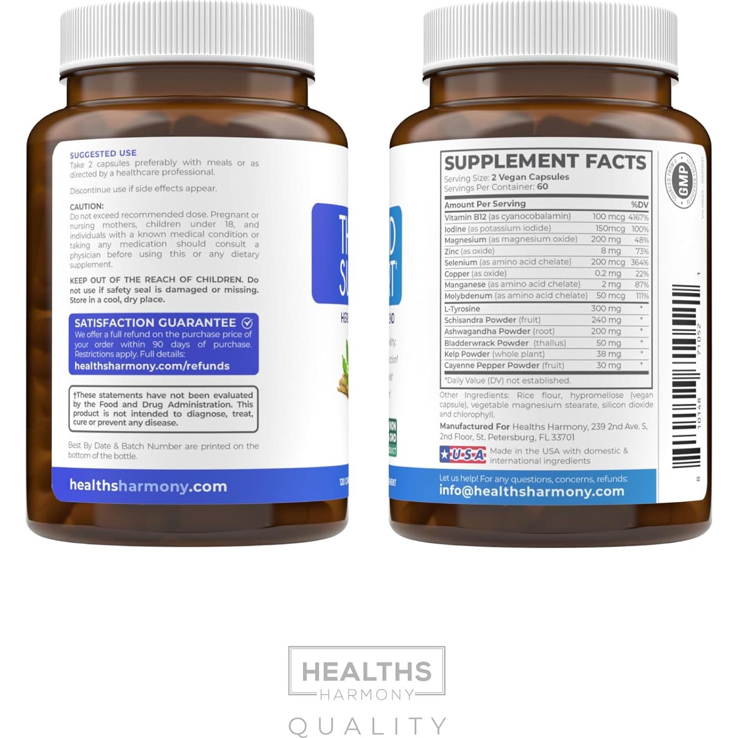 Suplemento de Tiroides Healths Harmony - 120 Cápsulas Veganas