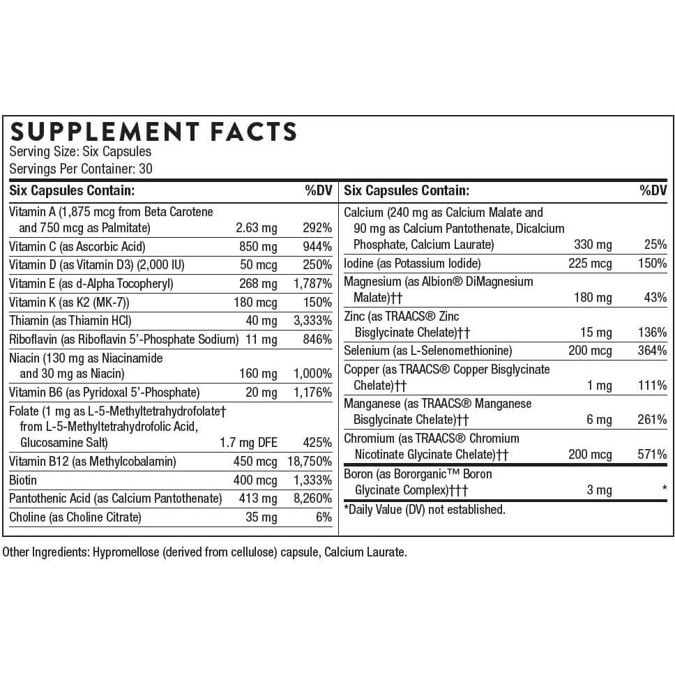 Multivitamínico Thorne 50+ Mujeres - 180 Cápsulas Salud Integral