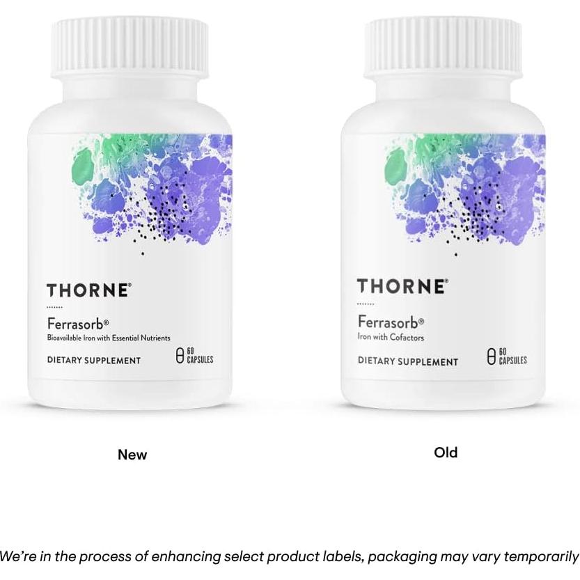 THORNE Ferrasorb 36 mg Hierro Elemental y Vitaminas B y C - 60 Cápsulas