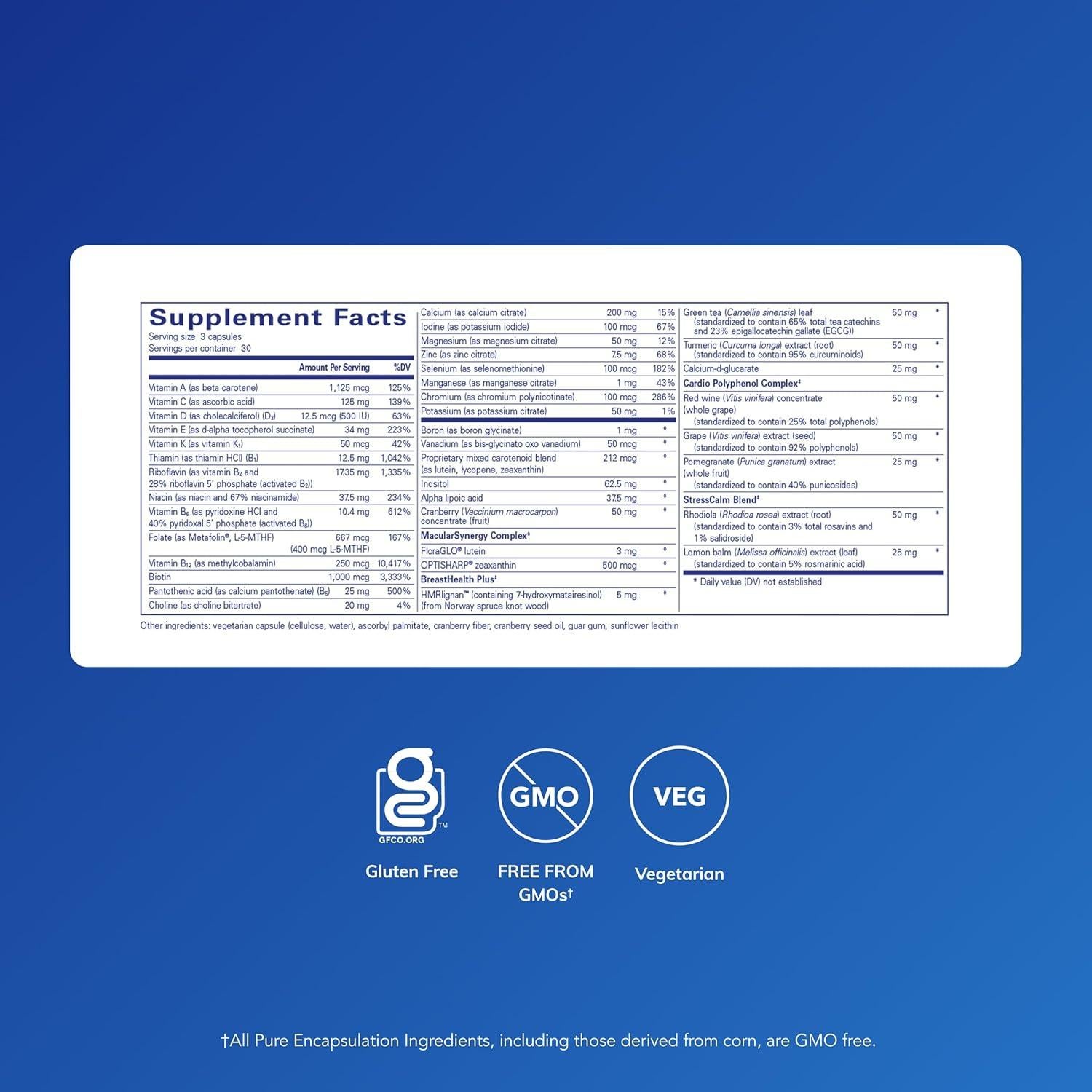 Multivitamínico para Mujeres 40+ Pure Encapsulations 90 Cápsulas