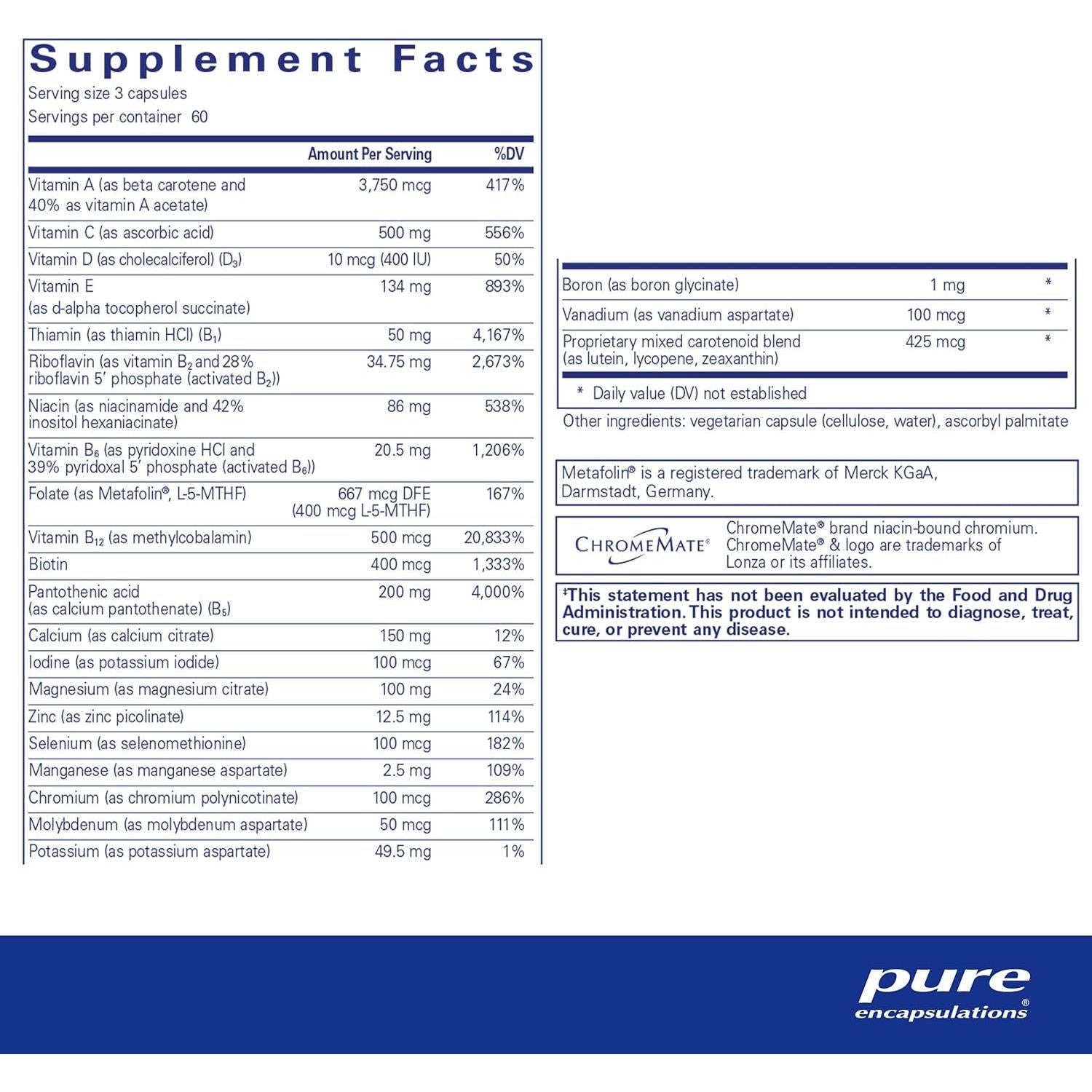 Suplemento Multivitamínico Hipoalergénico Pure Encapsulations 180 Cápsulas