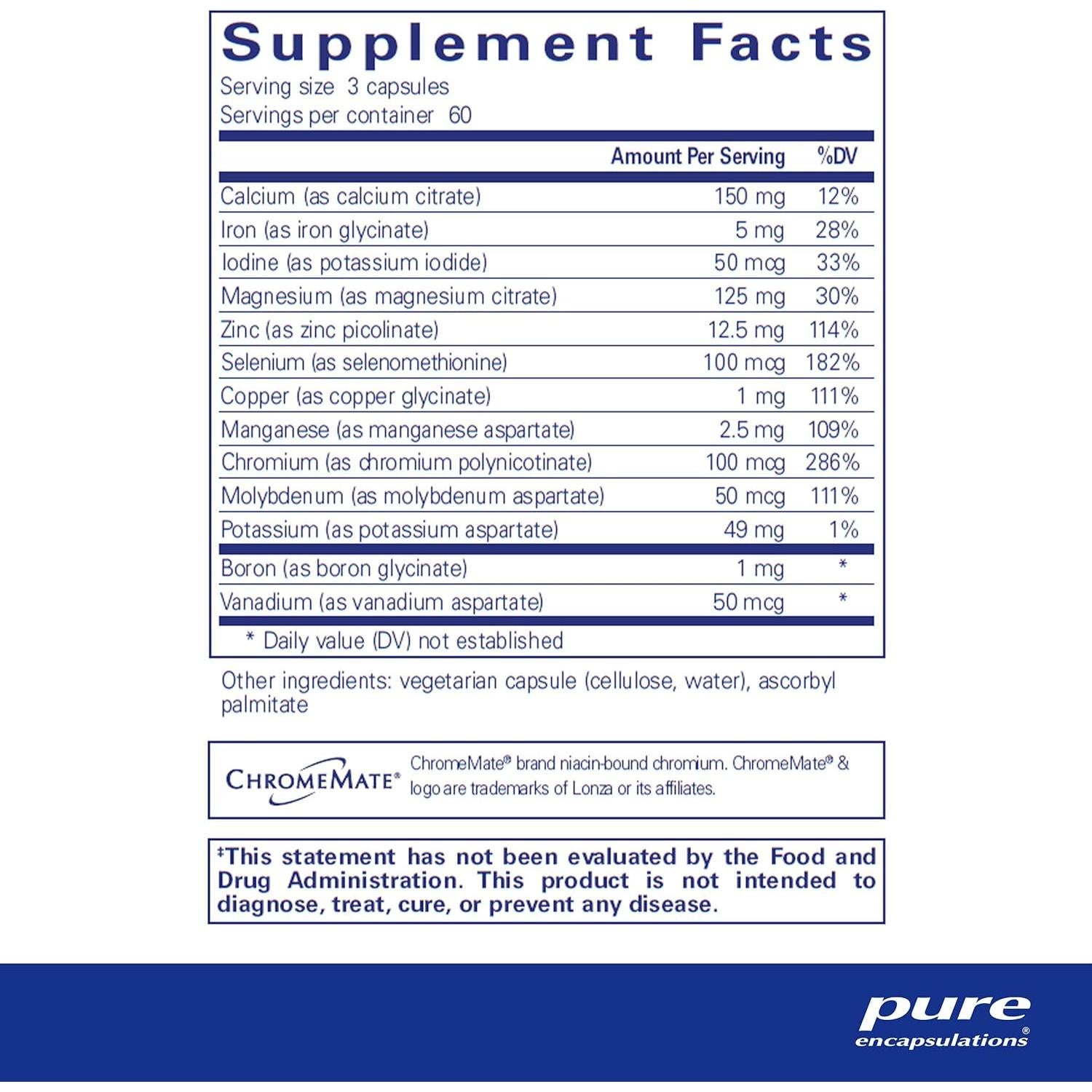 Mineral 650 Pure Encapsulations | 180 Cápsulas Hipoalergénicas