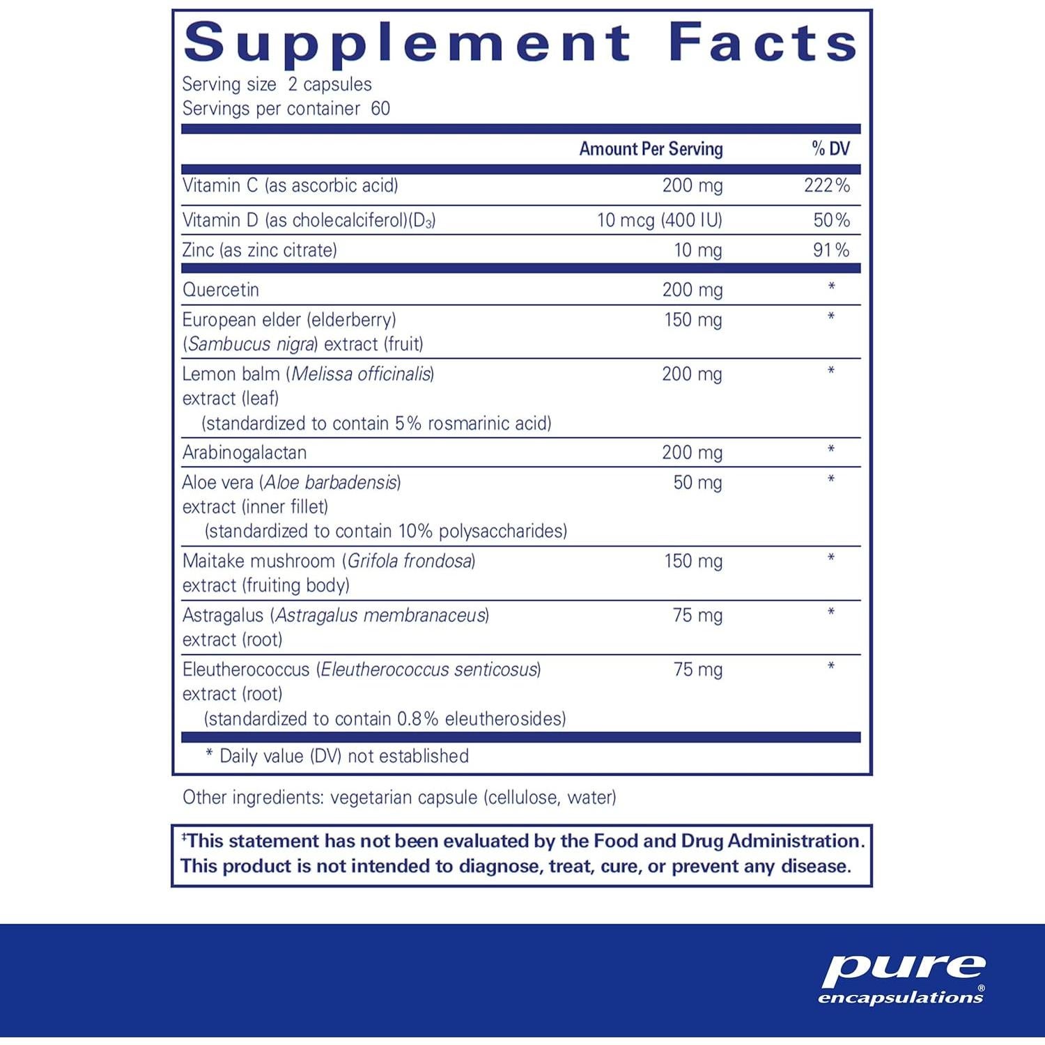 Suplemento Inmunidad Diaria Pure Encapsulations 120 Cápsulas