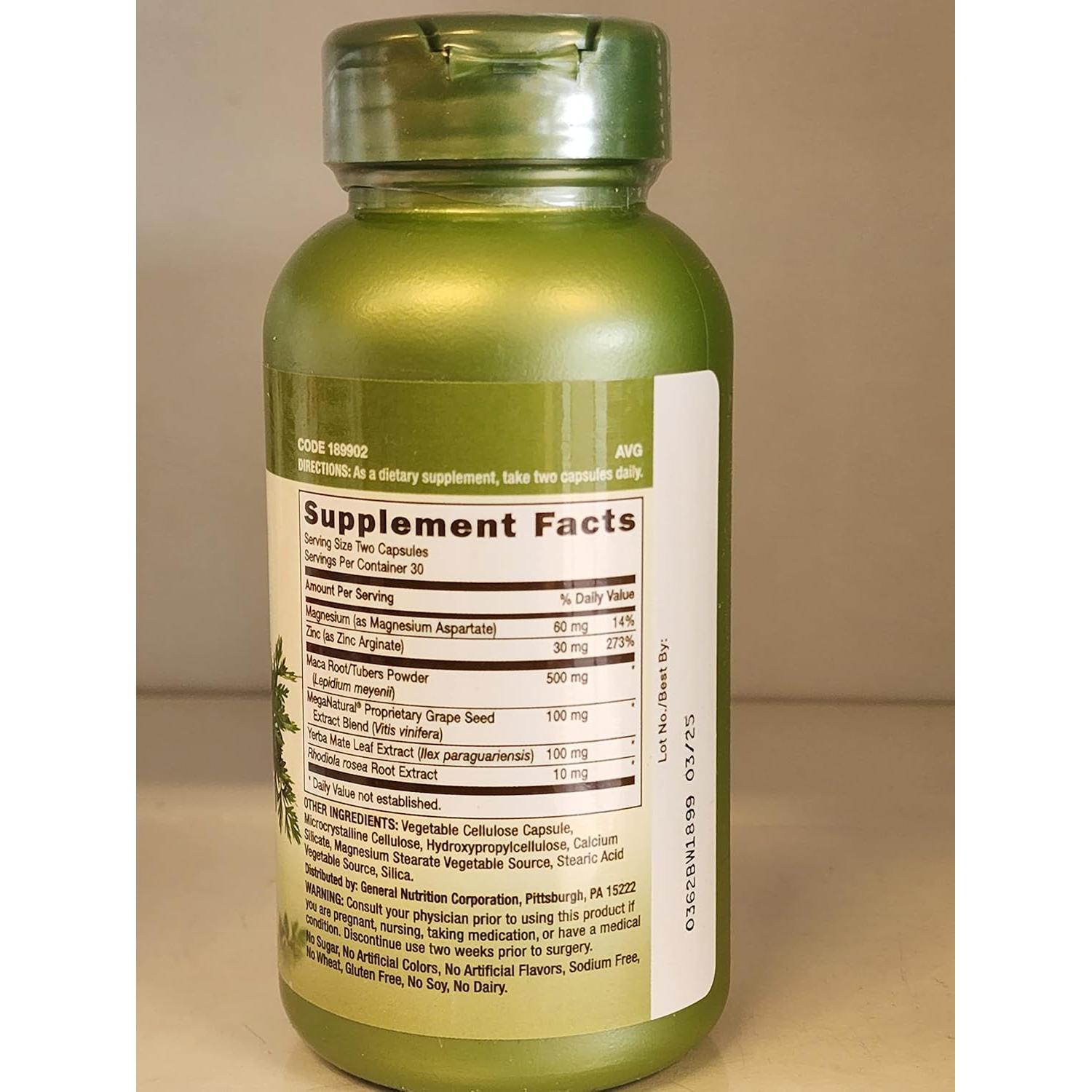 Suplemento Herbal GNC de Maca 500mg, 30 Porciones, Vegetariano