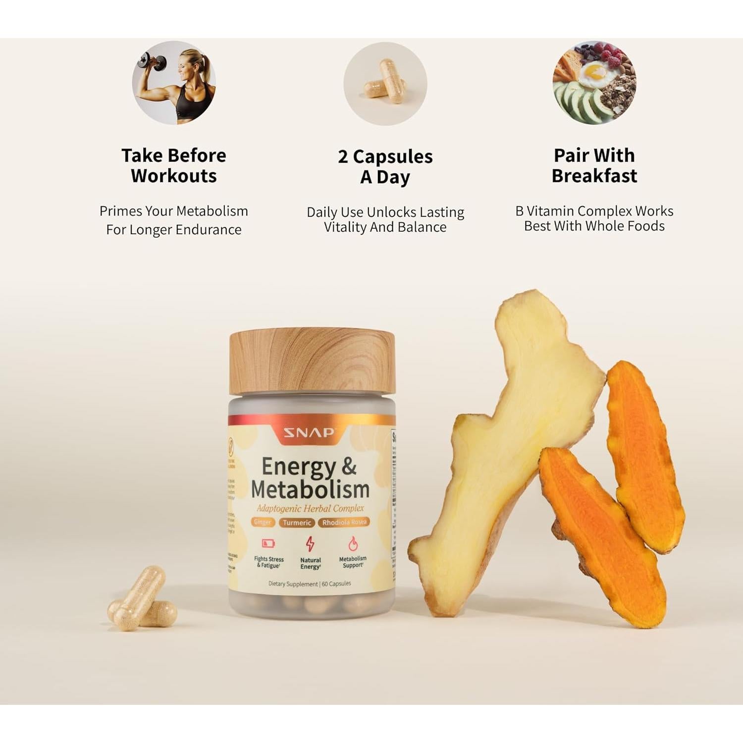 Suplemento Energético Natural Snap Supplements 60 Cápsulas