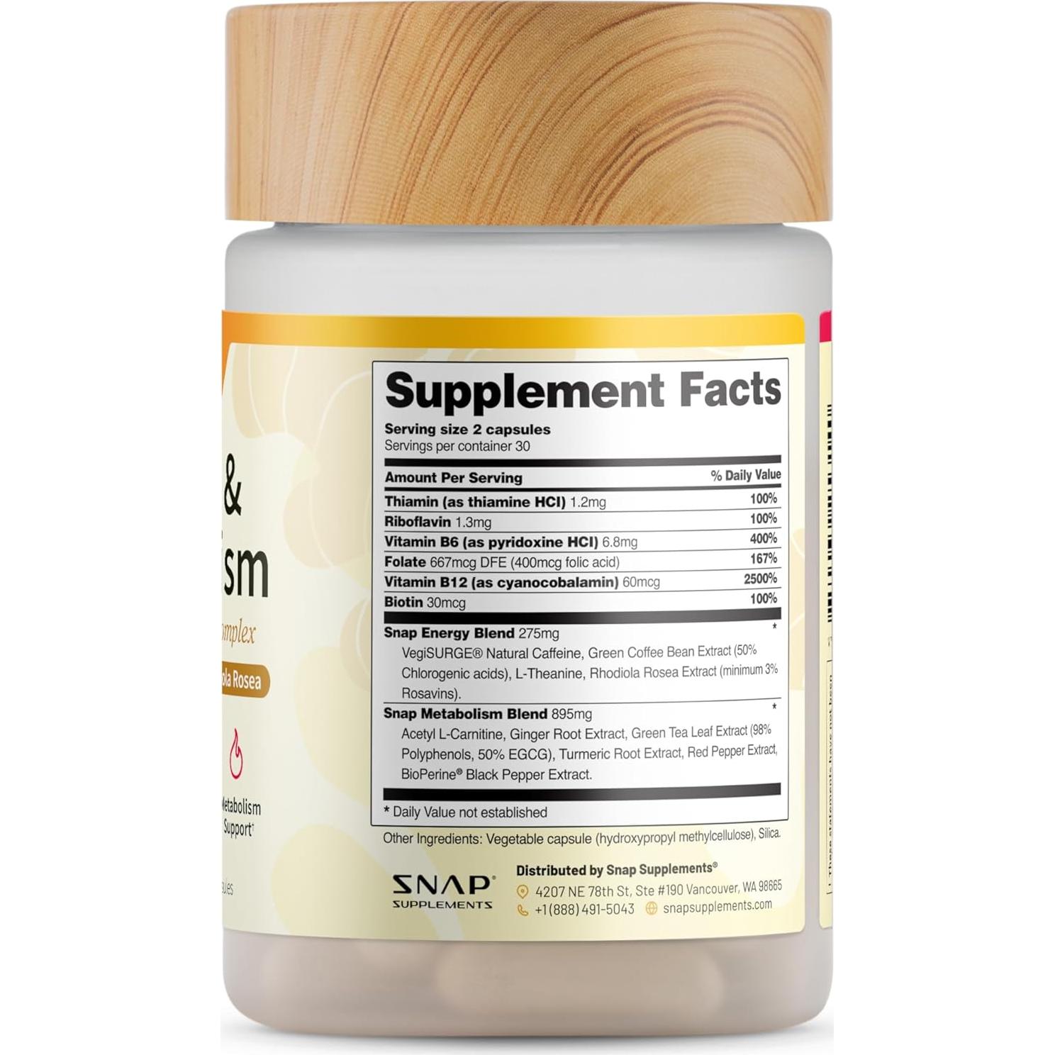 Suplemento Energético Natural Snap Supplements 60 Cápsulas