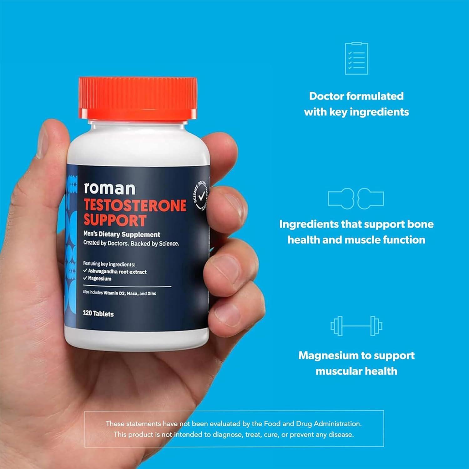 Suplemento de Testosterona ROMAN con Ashwagandha 120 Tabletas