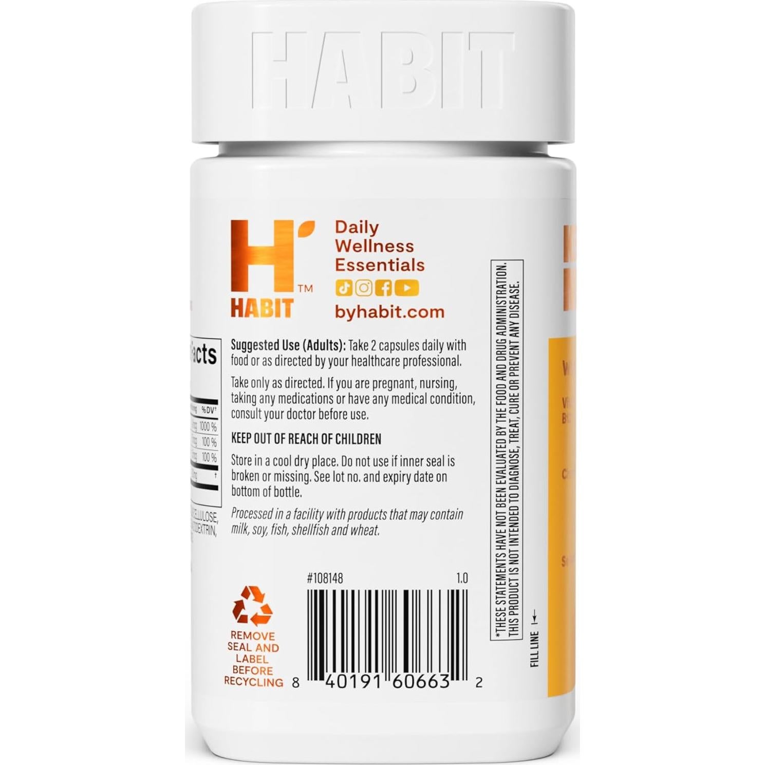 Suplemento Metabolismo Habit 60 Cápsulas Veganas B12 Selenio Cromo