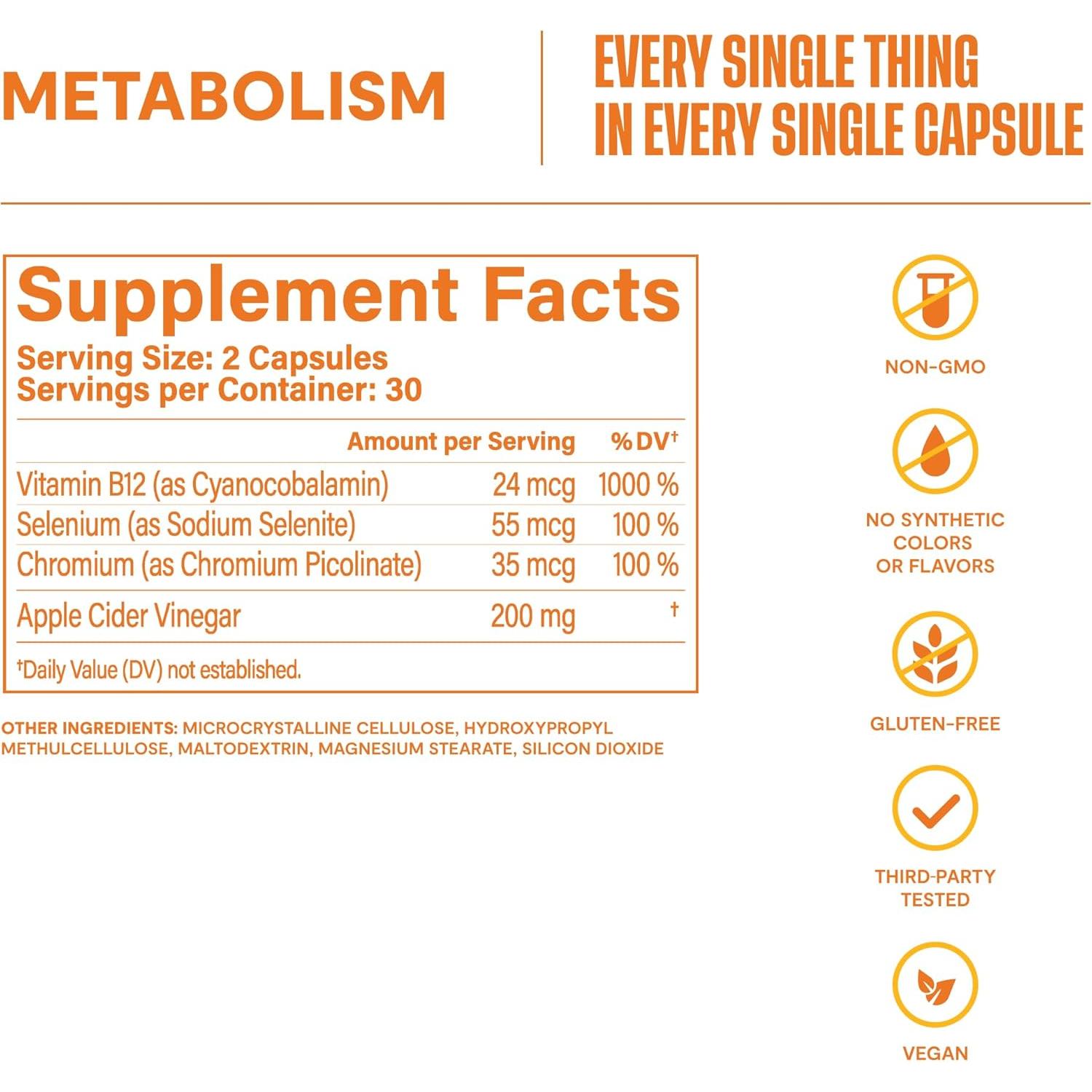 Suplemento Metabolismo Habit 60 Cápsulas Veganas B12 Selenio Cromo