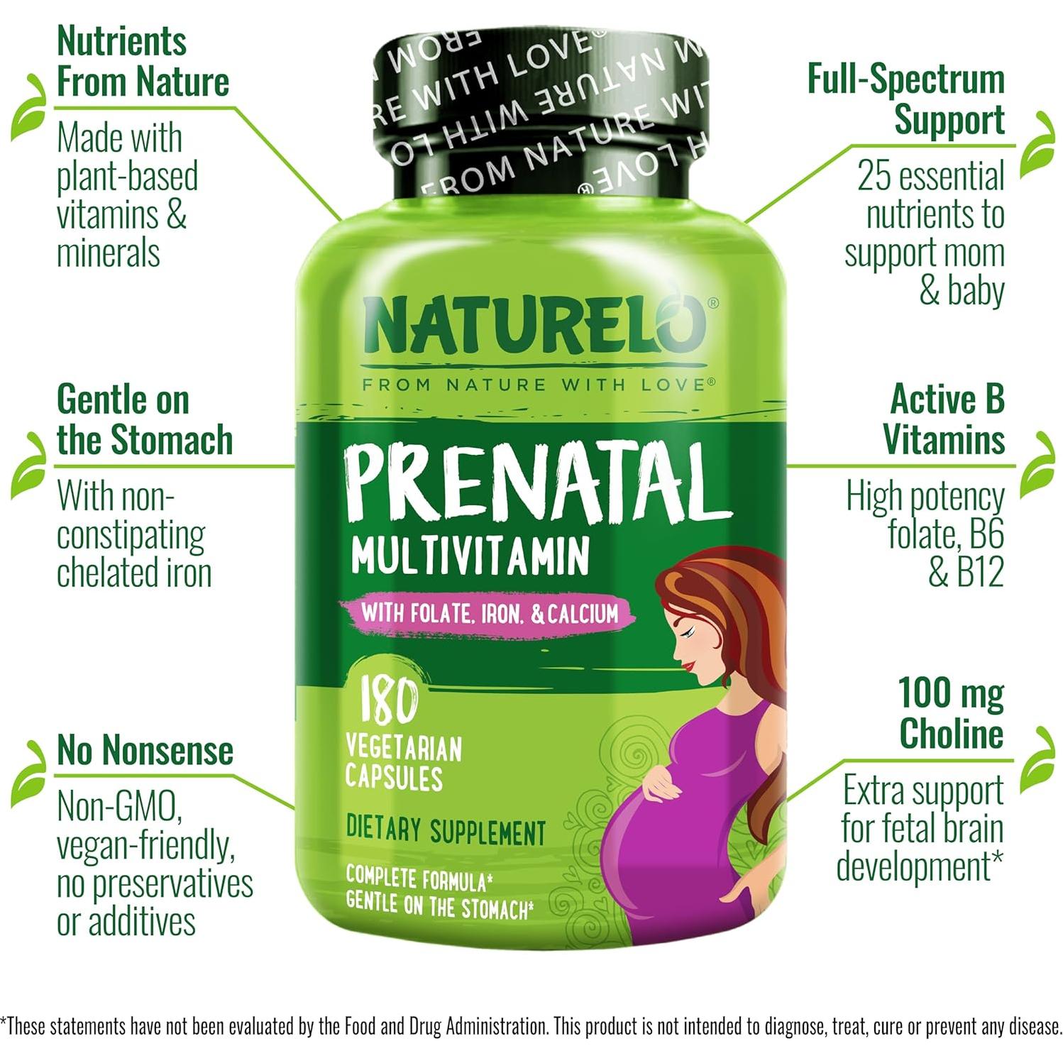 Multivitamina Prenatal NATURELO 180 Cápsulas Veganas con Hierro