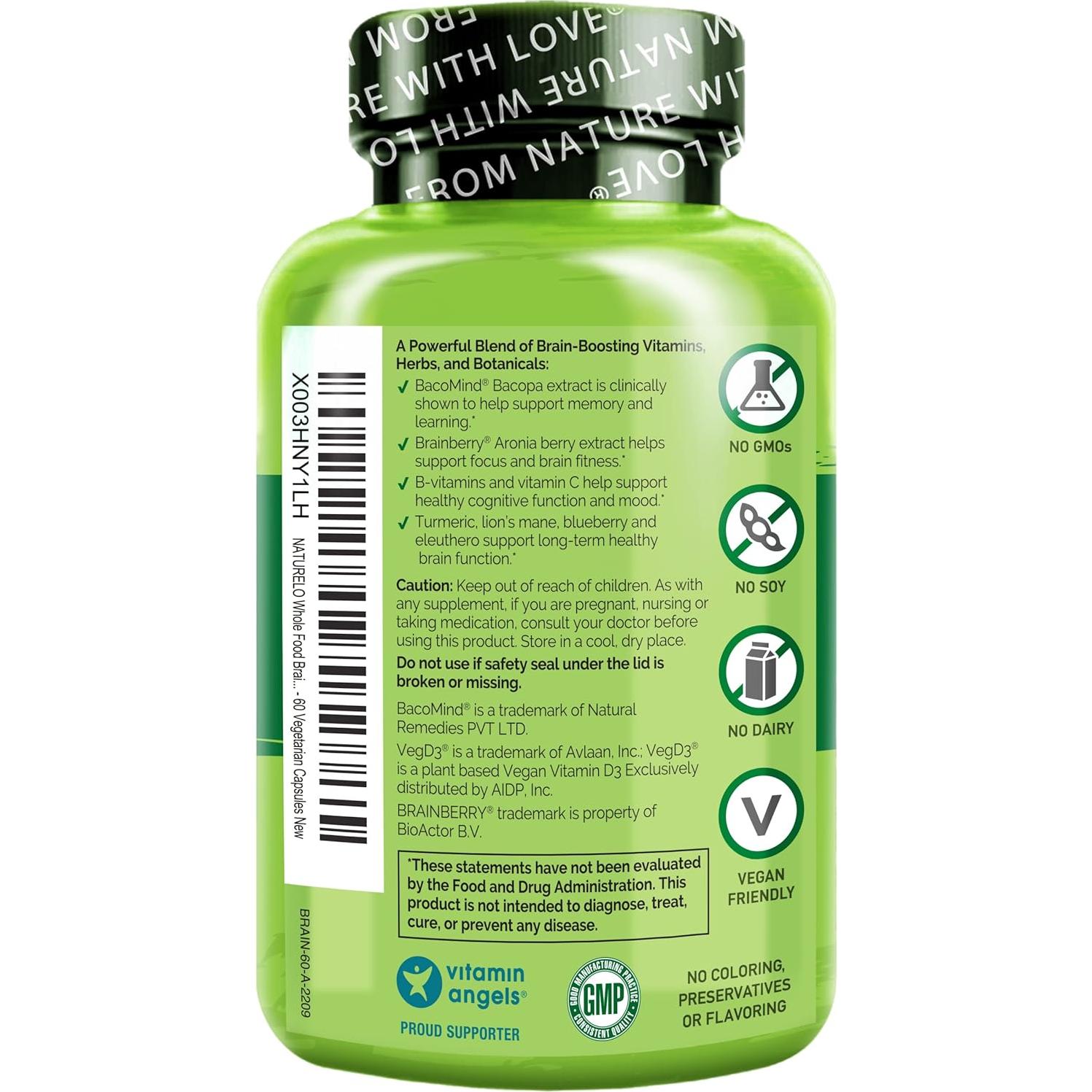 Suplemento Cerebral NATURELO 60 Cápsulas Vegetarianas - Memoria y Enfoque