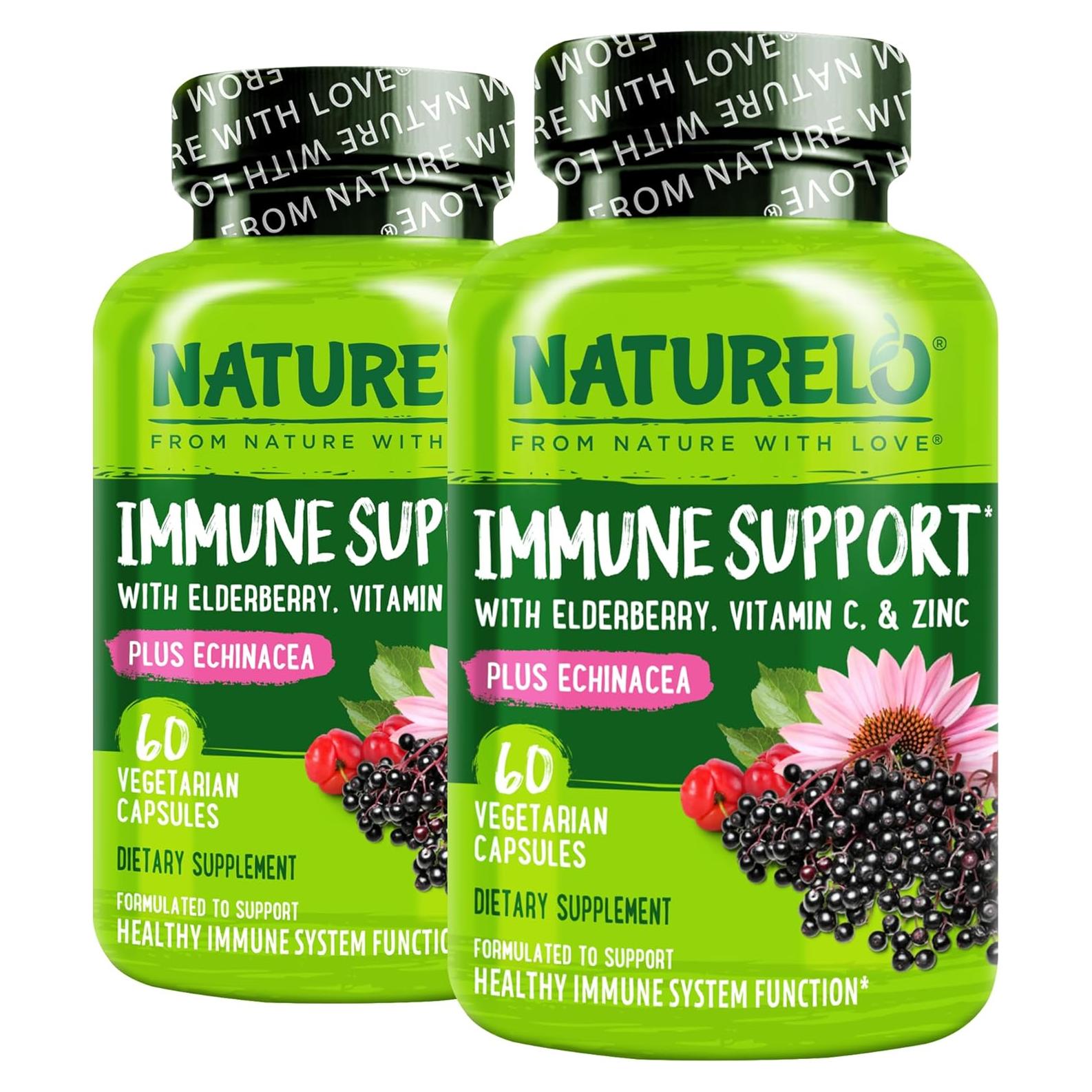 Suplemento Inmunológico NATURELO - Vitamina C, Zinc, Saúco - 120 Cápsulas Veganas