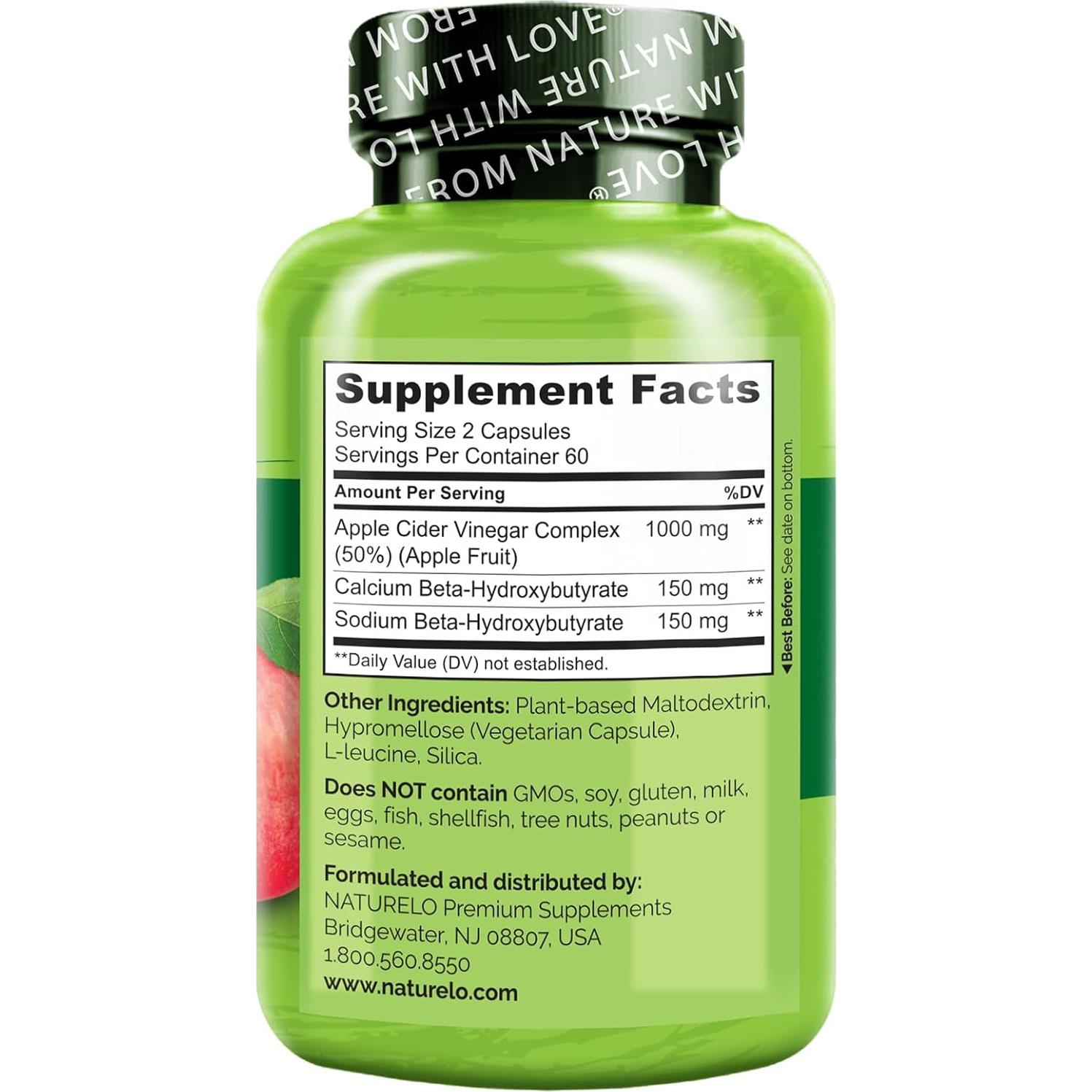 Cápsulas de Vinagre de Manzana NATURELO - 120 Veganas para Desintoxicación