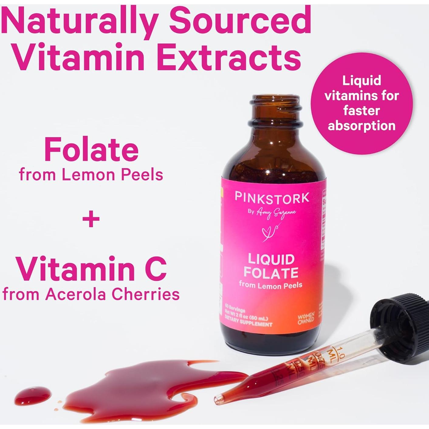 Pink Stork Folato Líquido 59 ml - Vitamina B9 Natural para Embarazo