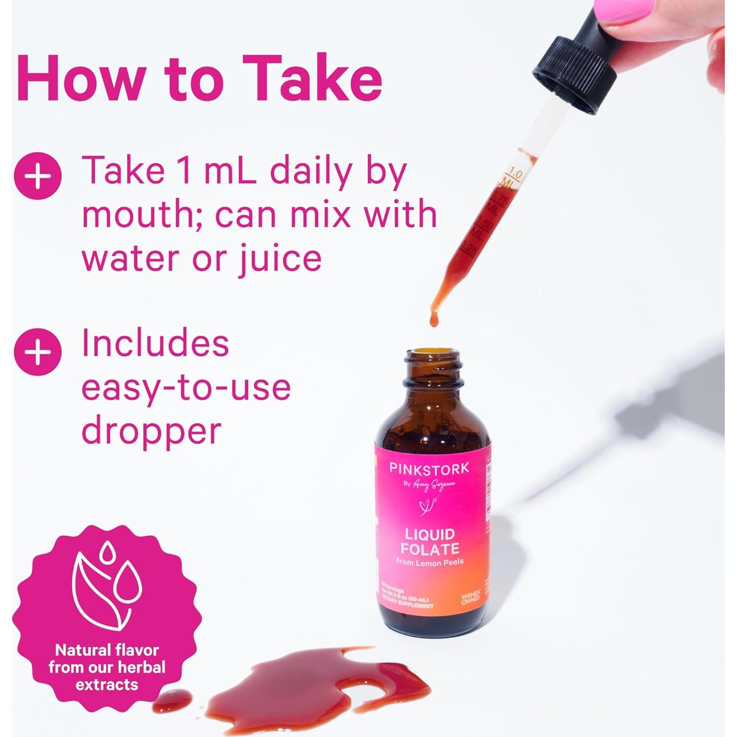 Pink Stork Folato Líquido 59 ml - Vitamina B9 Natural para Embarazo