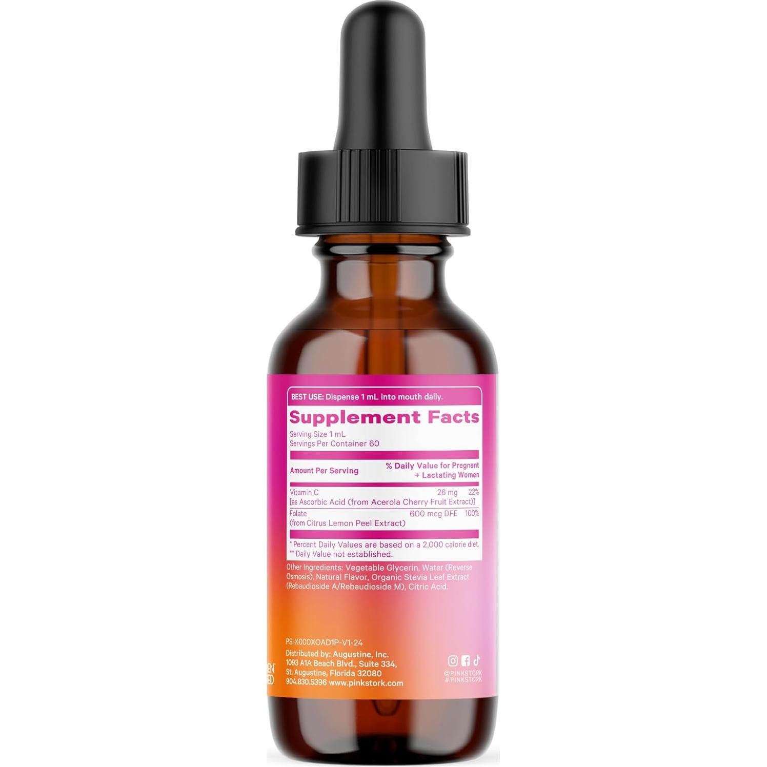 Pink Stork Folato Líquido 59 ml - Vitamina B9 Natural para Embarazo