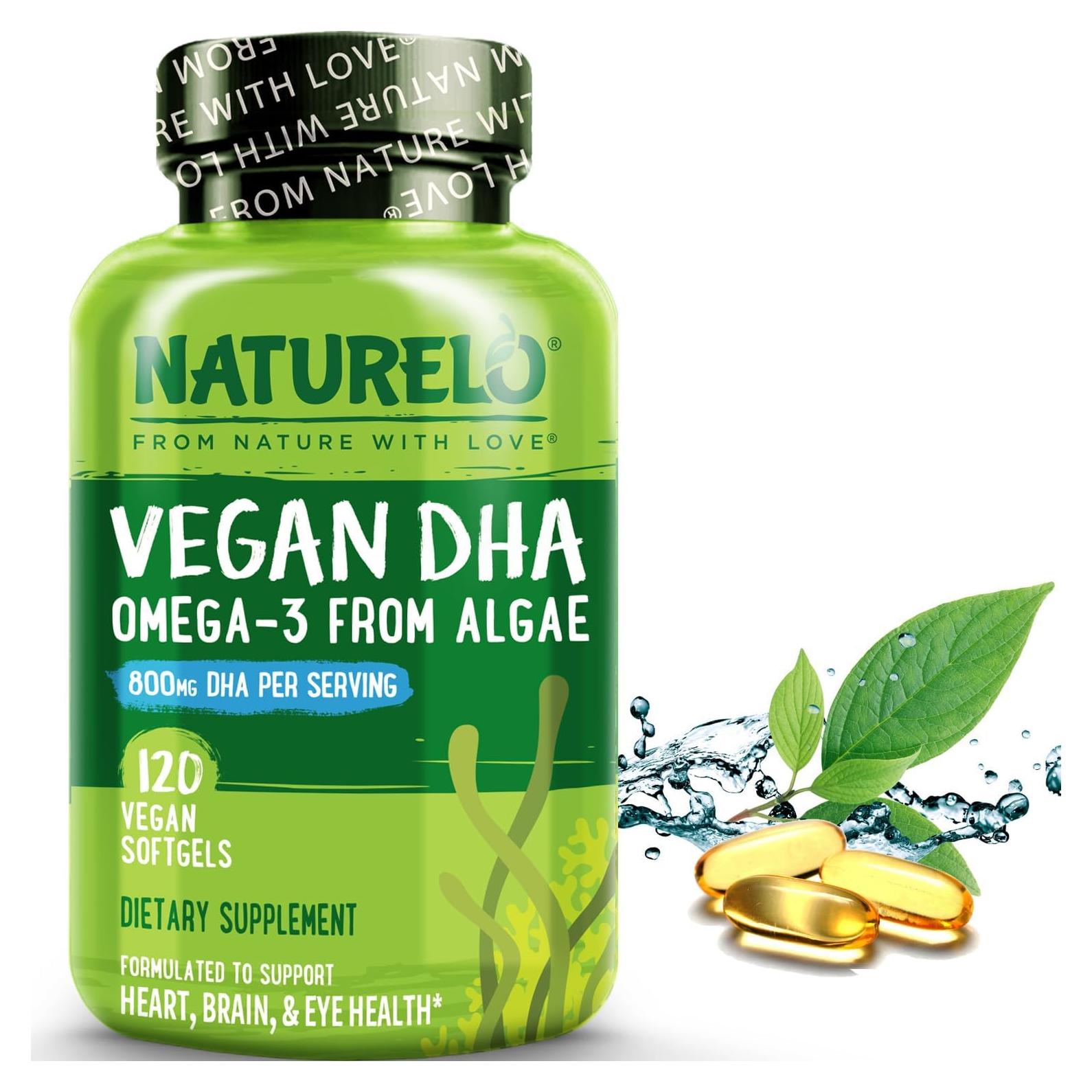 Suplemento DHA Vegano NATURELO - Omega 3 de Algas - 120 Cápsulas