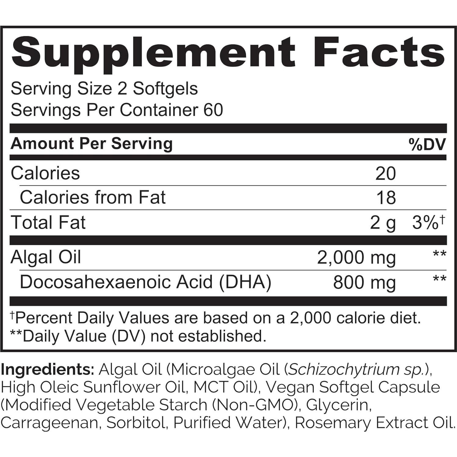 Suplemento DHA Vegano NATURELO - Omega 3 de Algas - 120 Cápsulas