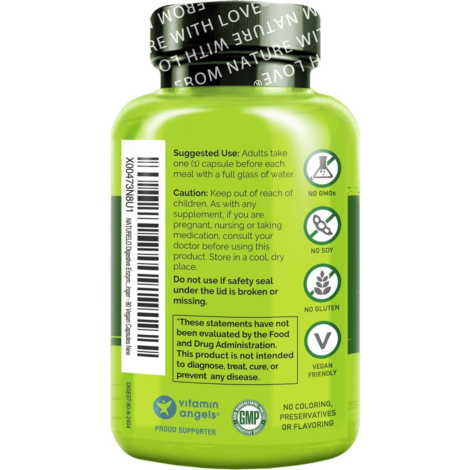 Enzimas Digestivas NATURELO con Jengibre - 180 Cápsulas Veganas