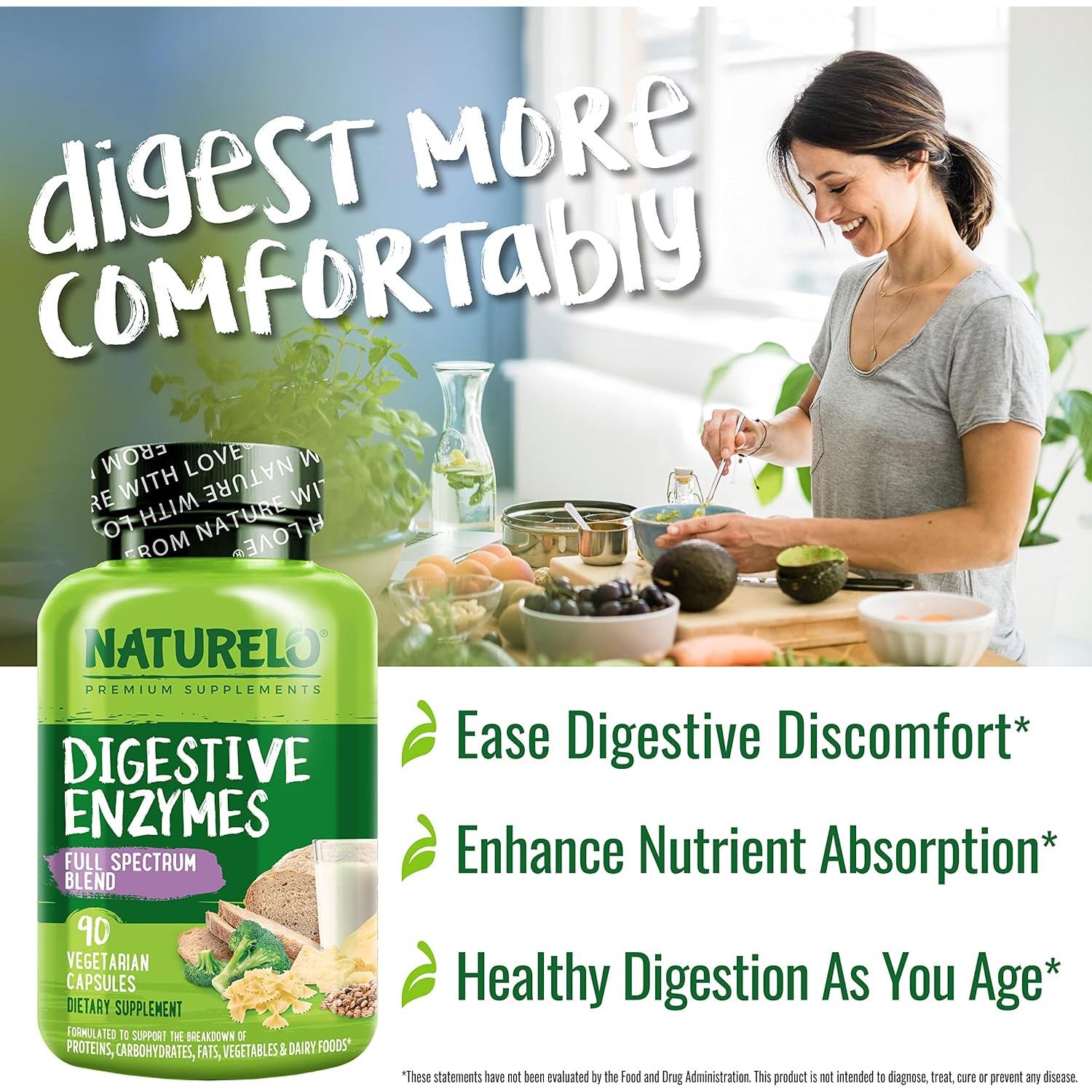 Enzimas Digestivas NATURELO con Jengibre - 180 Cápsulas Veganas