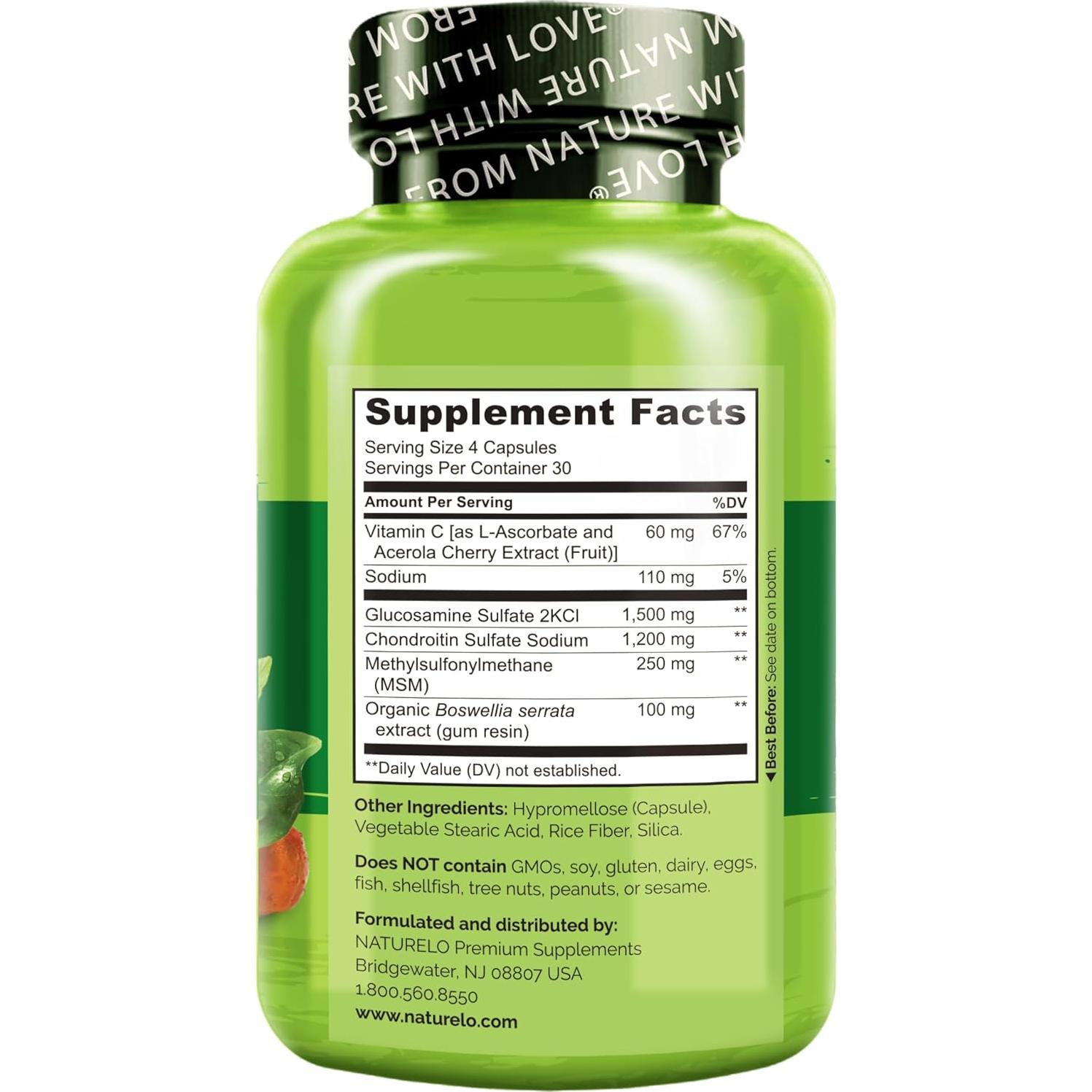 Suplemento NATURELO Glucosamina Condroitina MSM 120 Cápsulas