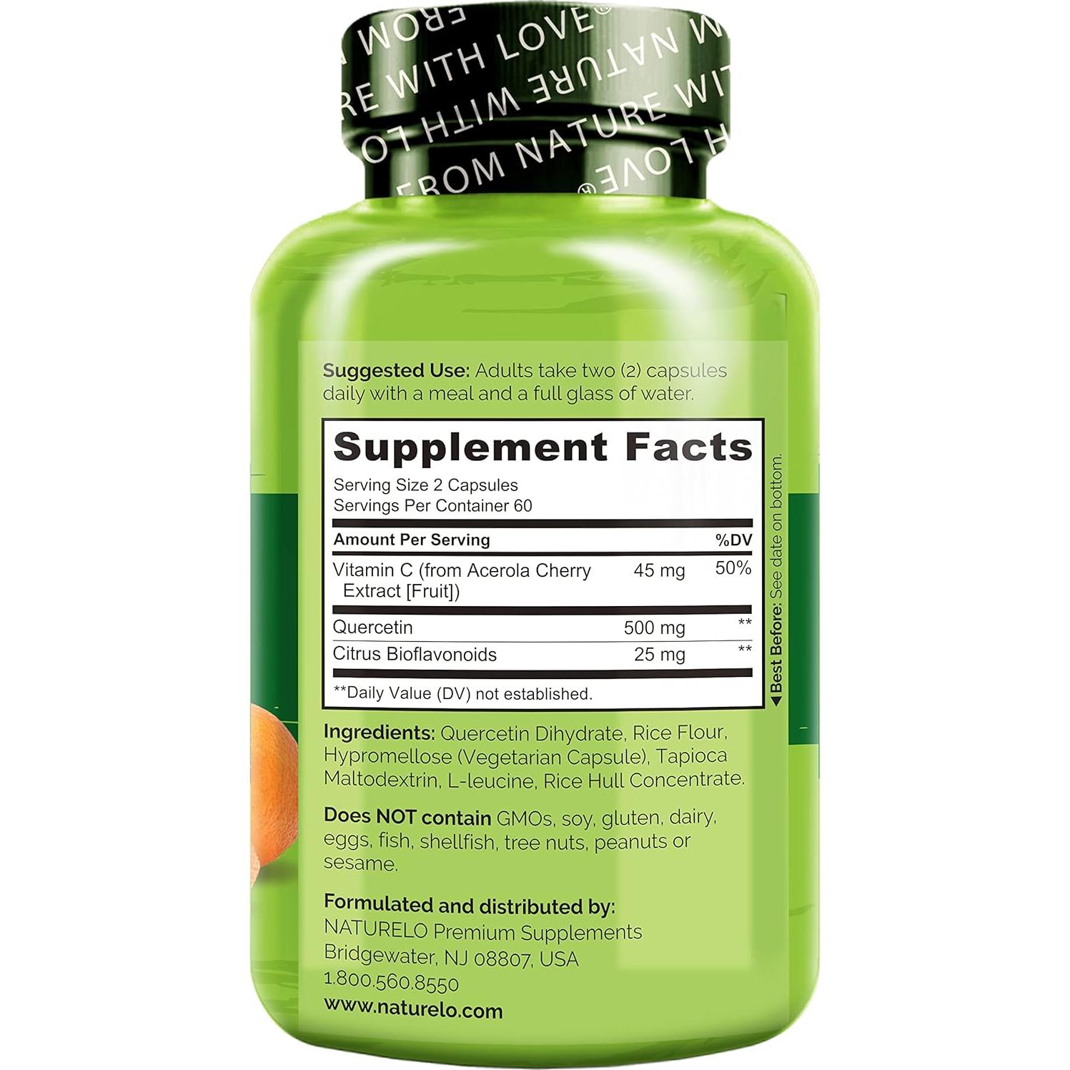 NATURELO Quercetina con Bioflavonoides y Vitamina C - 120 Cápsulas Vegetarianas