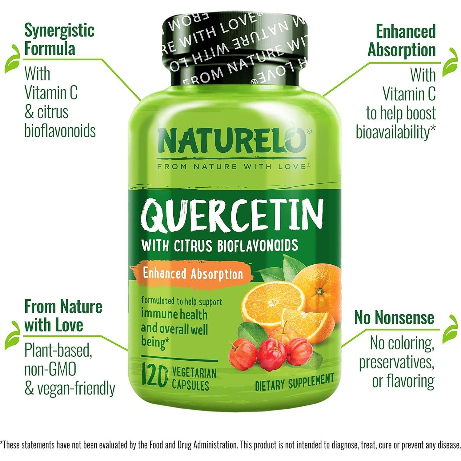 NATURELO Quercetina con Bioflavonoides y Vitamina C - 120 Cápsulas Vegetarianas