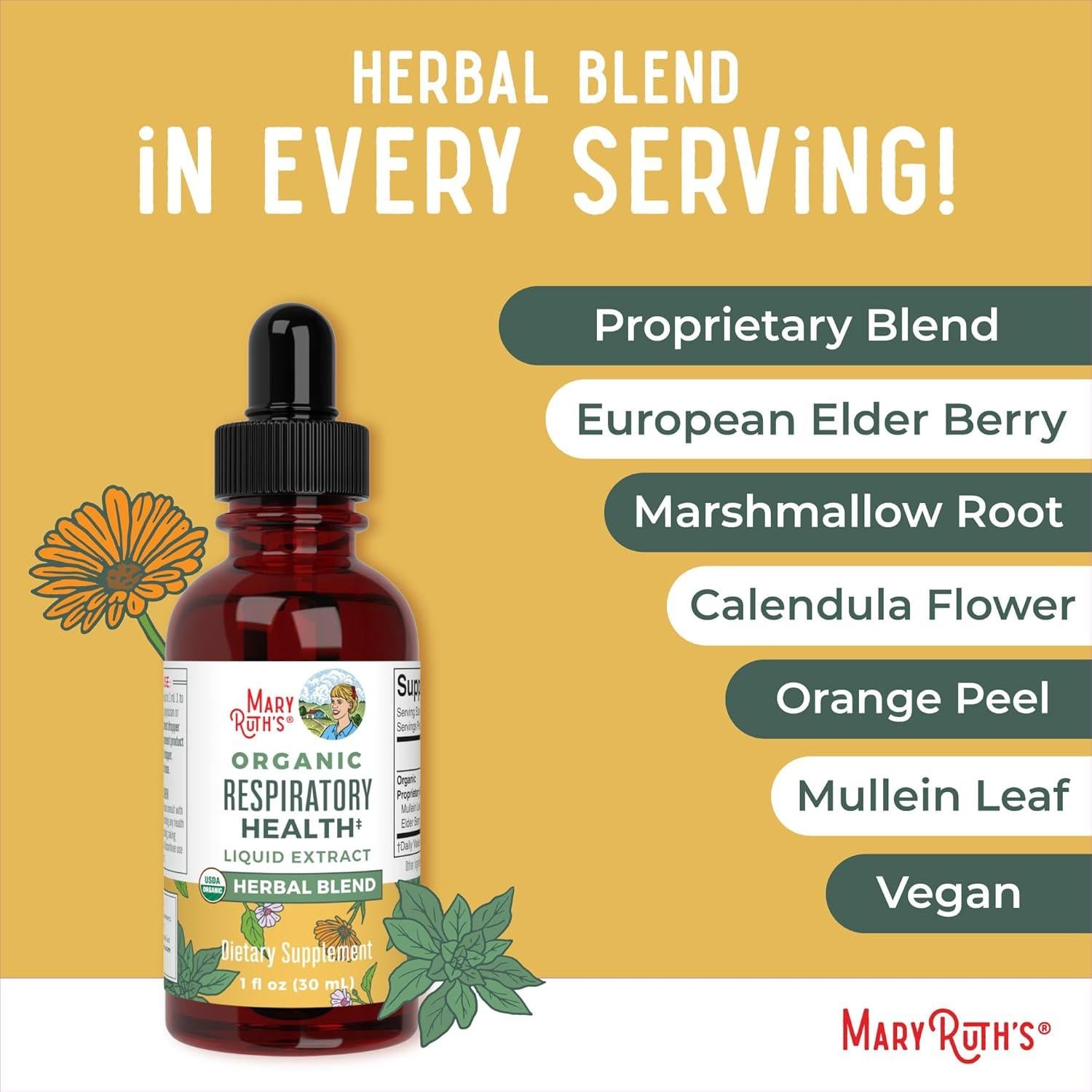 Gotas Líquidas Orgánicas MaryRuth para Salud Respiratoria 29.57 ml