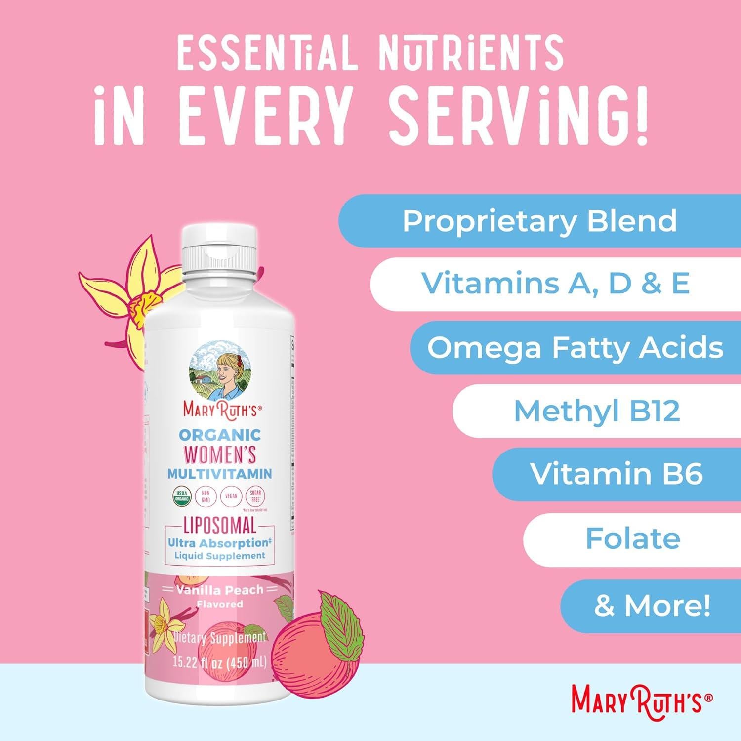 Multivitamina Orgánica para Mujeres MaryRuth 450 ml - Sin Azúcar