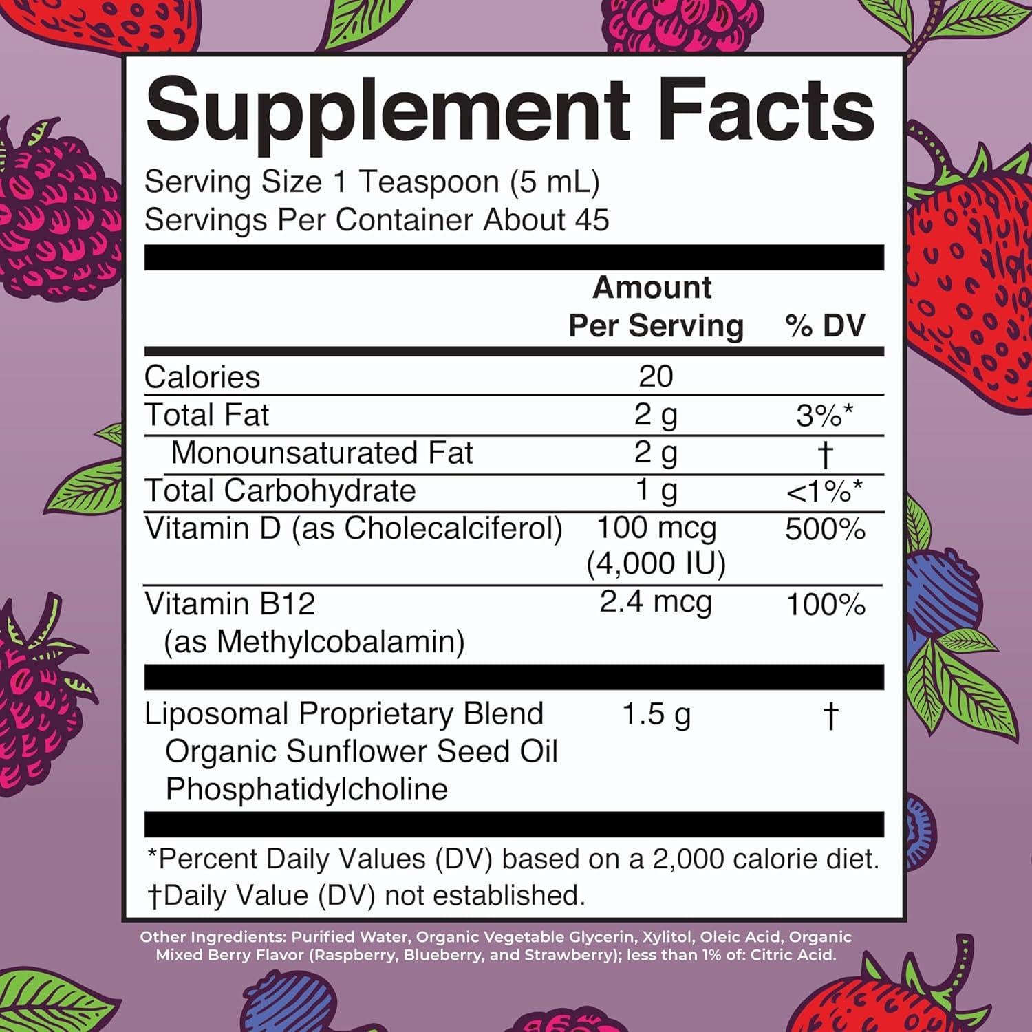 Vitamina D3 Liposomal MaryRuth 4000 UI | Vegano | 45 Porciones