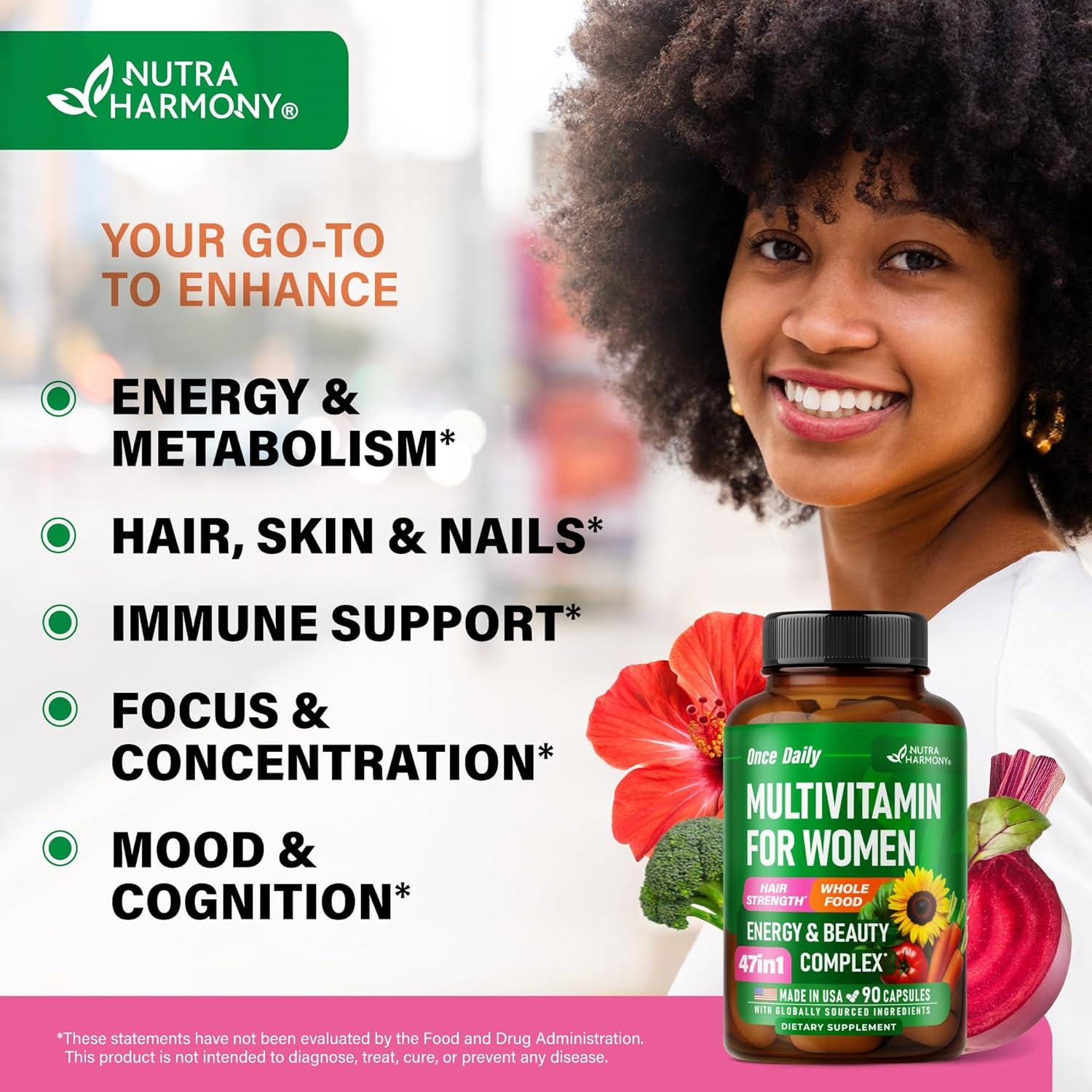 Multivitamina Vegana para Mujeres Nutra Harmony 47 en 1 - 90 Cápsulas