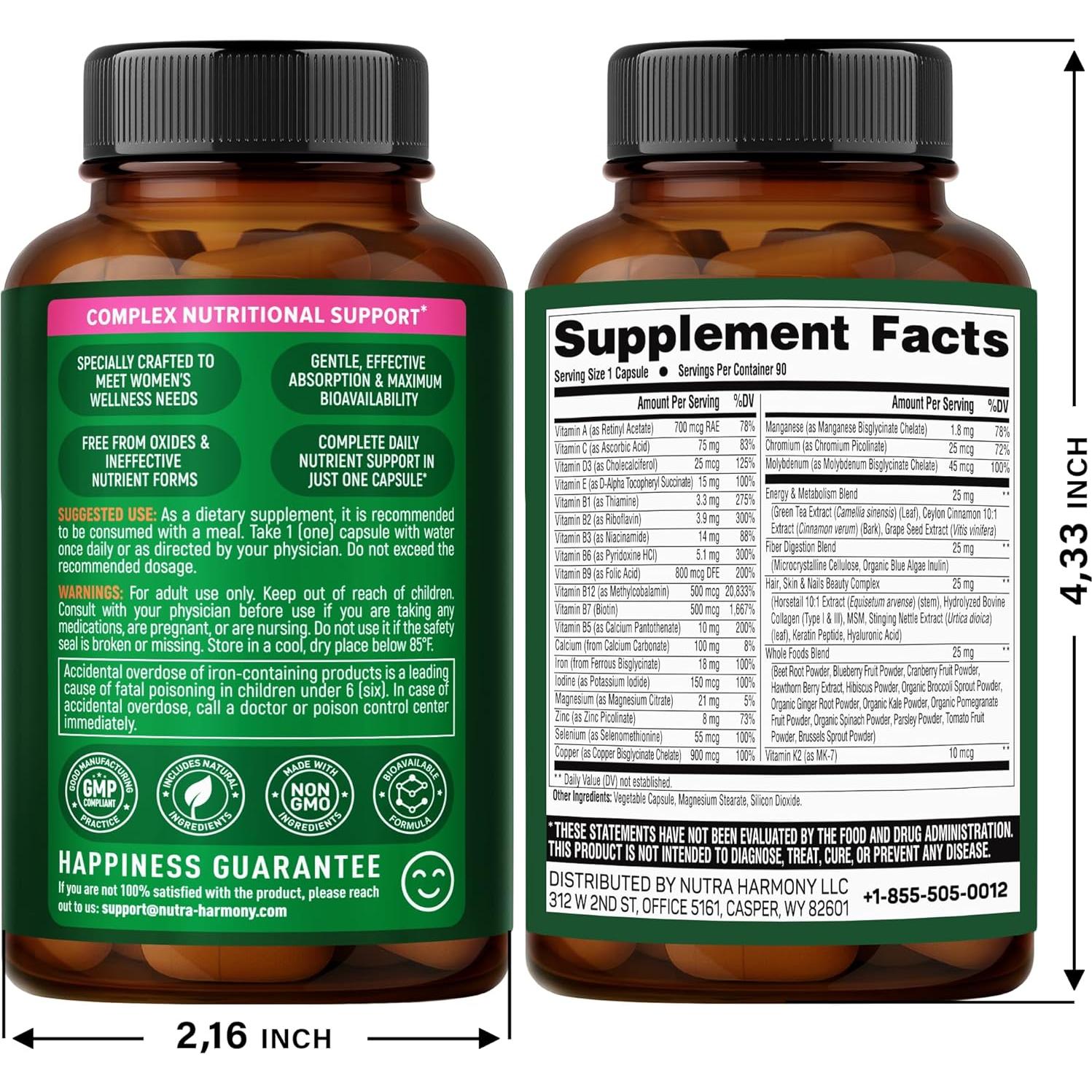 Multivitamina Vegana para Mujeres Nutra Harmony 47 en 1 - 90 Cápsulas