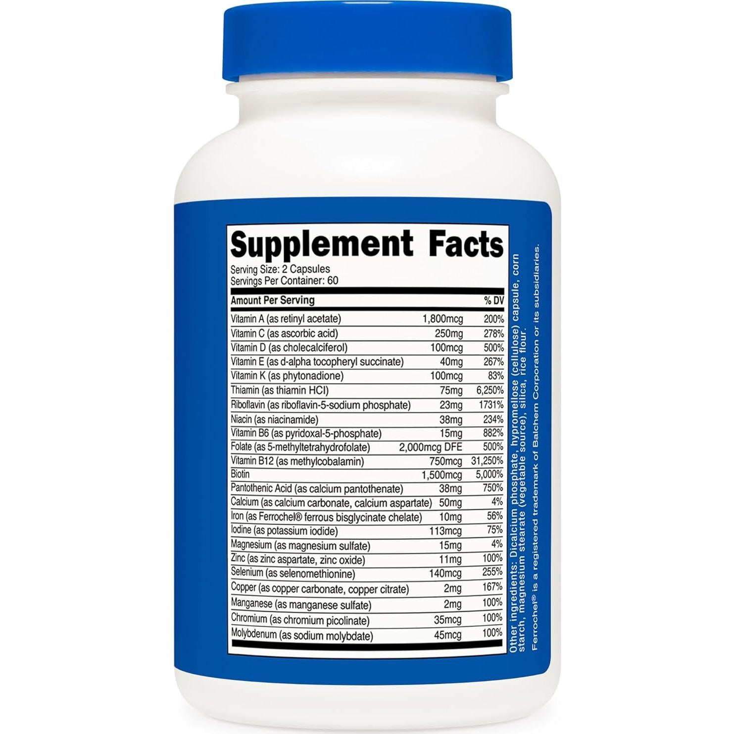 Multivitamina Metilada Nutricost 120 Cápsulas - 23 Vitaminas y Minerales