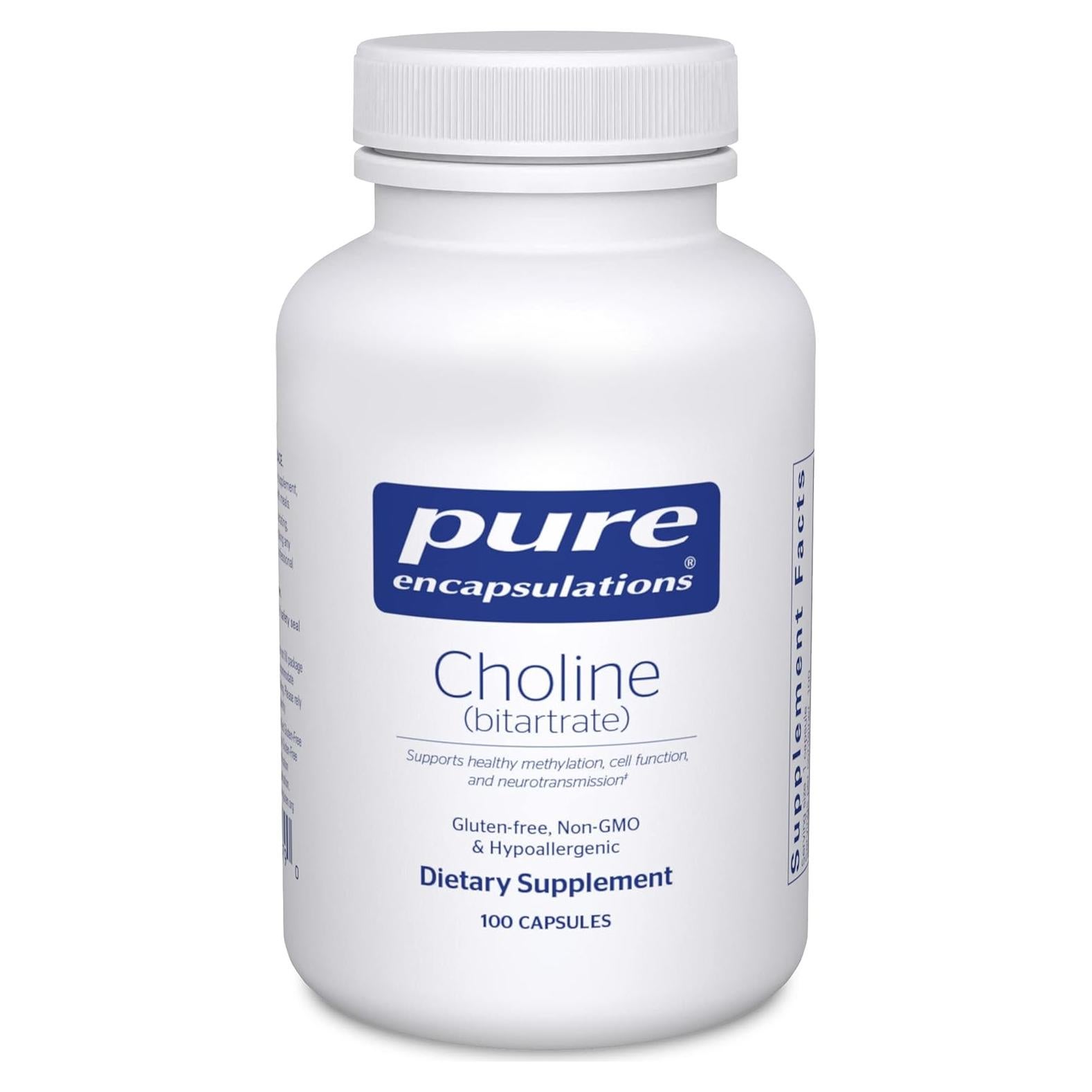Colina Bitartrato Pure Encapsulations 275 mg - 100 Cápsulas Veganas