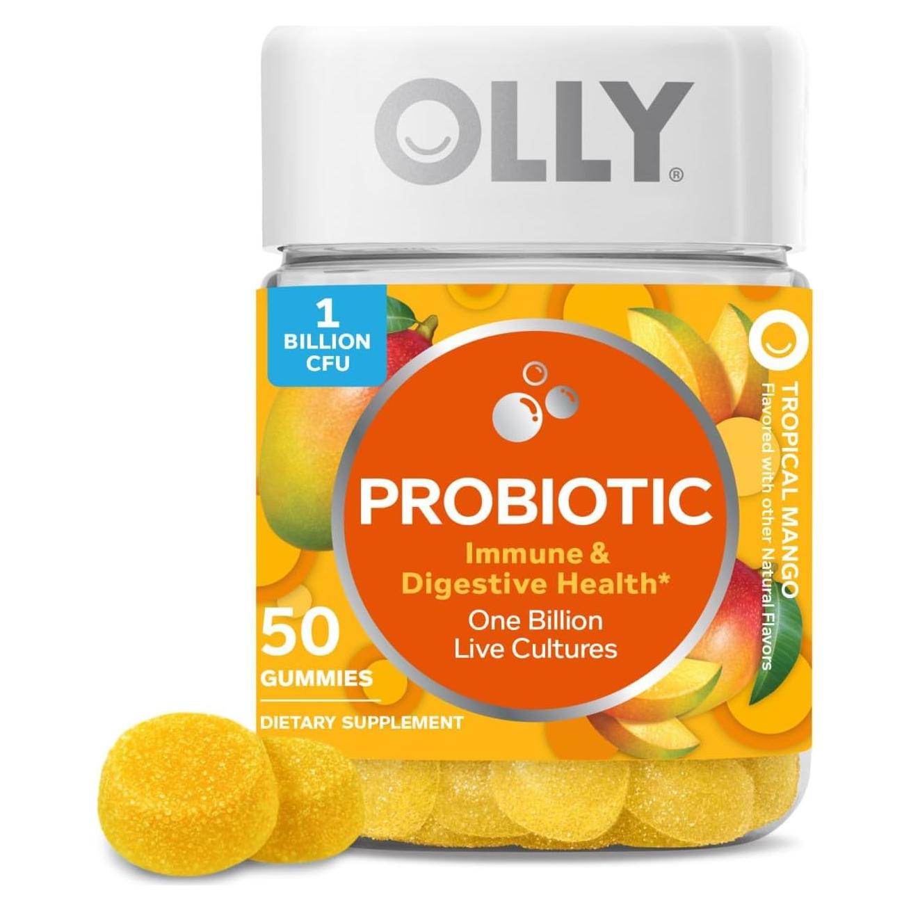 Suplemento Gummy Probiotico OLLY Mango 50 Gomitas 1 Mil Millón CFUs