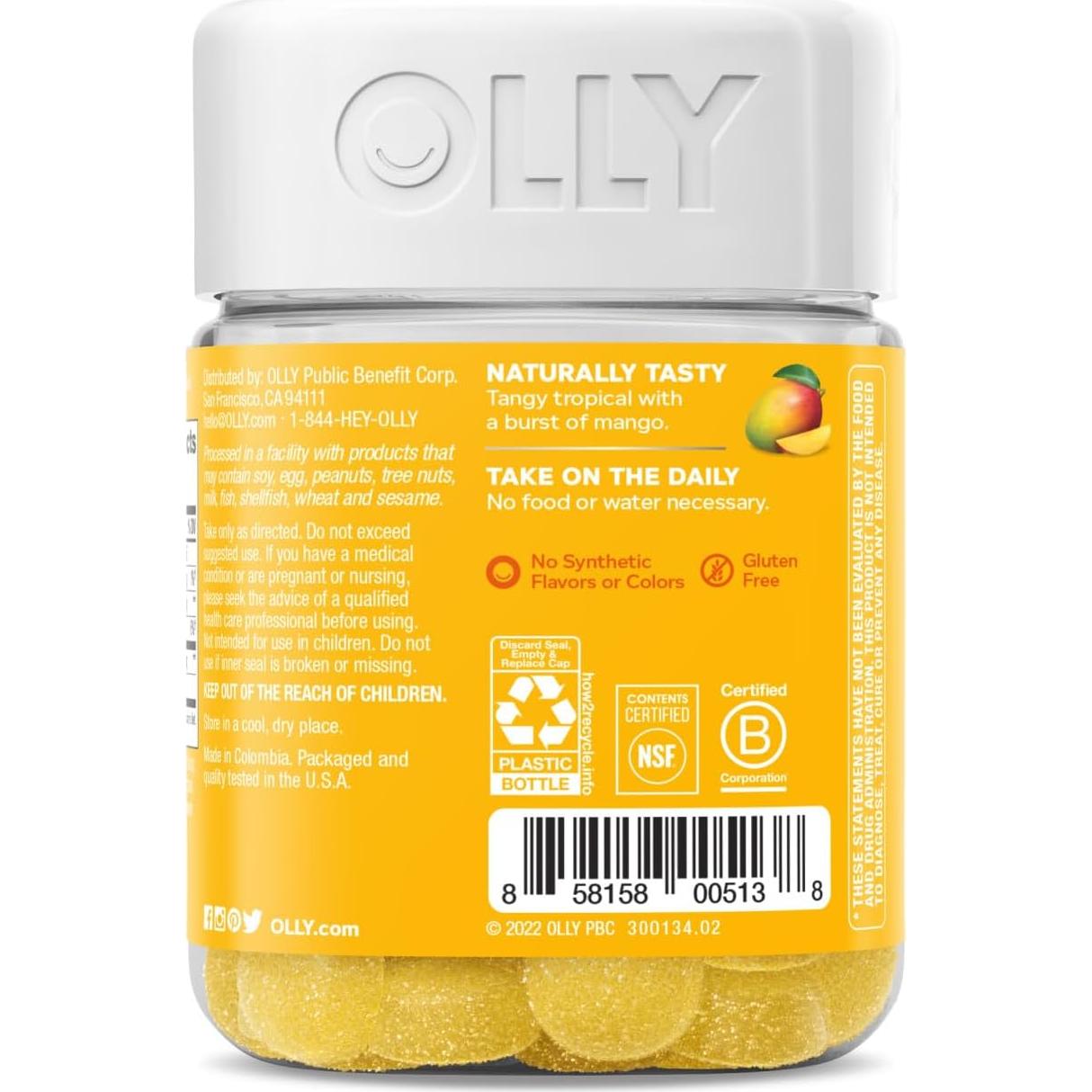 Suplemento Gummy Probiotico OLLY Mango 50 Gomitas 1 Mil Millón CFUs